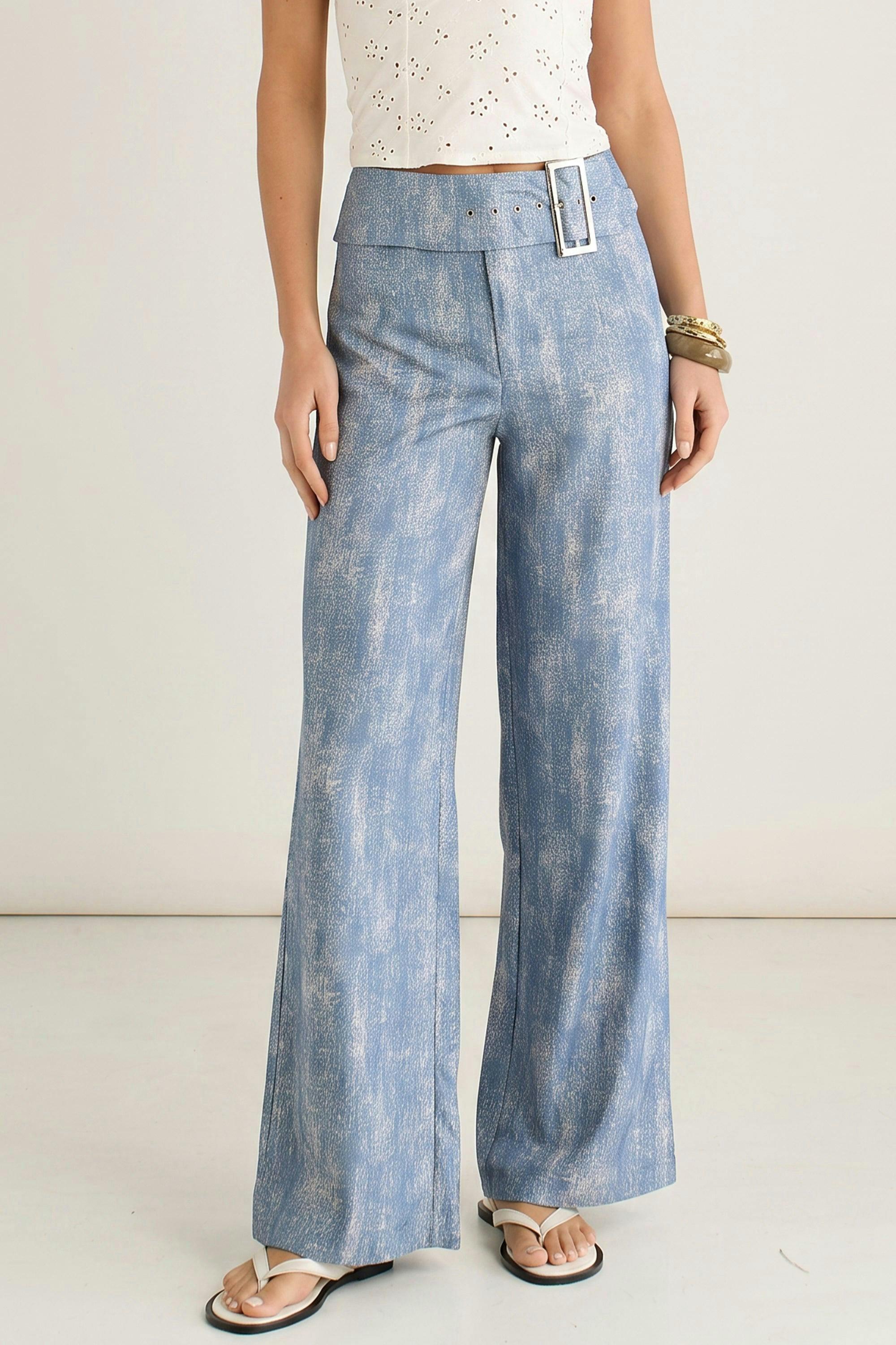 Blue Buckle Detail Trouser , view 3 of 4