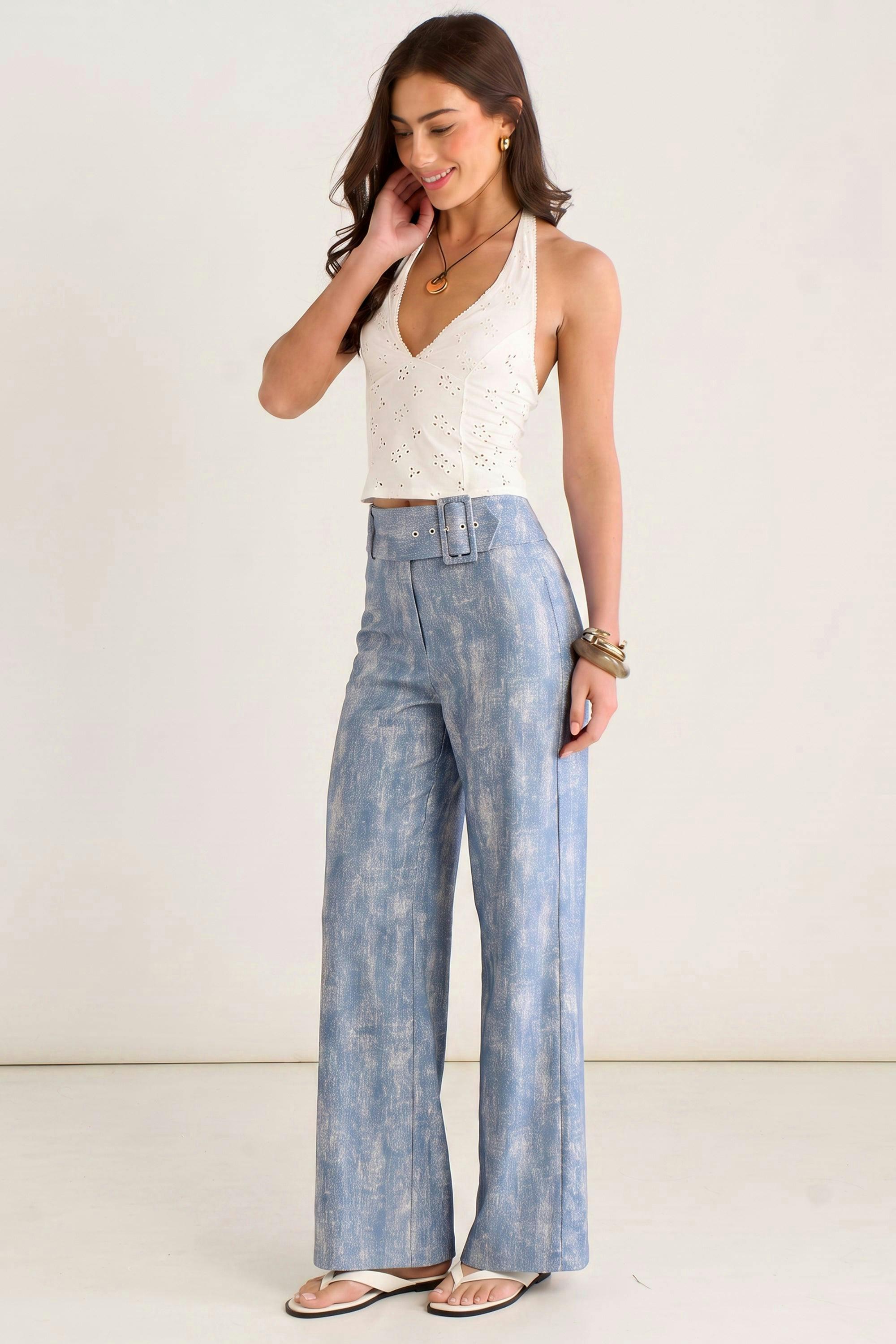 Blue Buckle Detail Trouser , view 4 of 4
