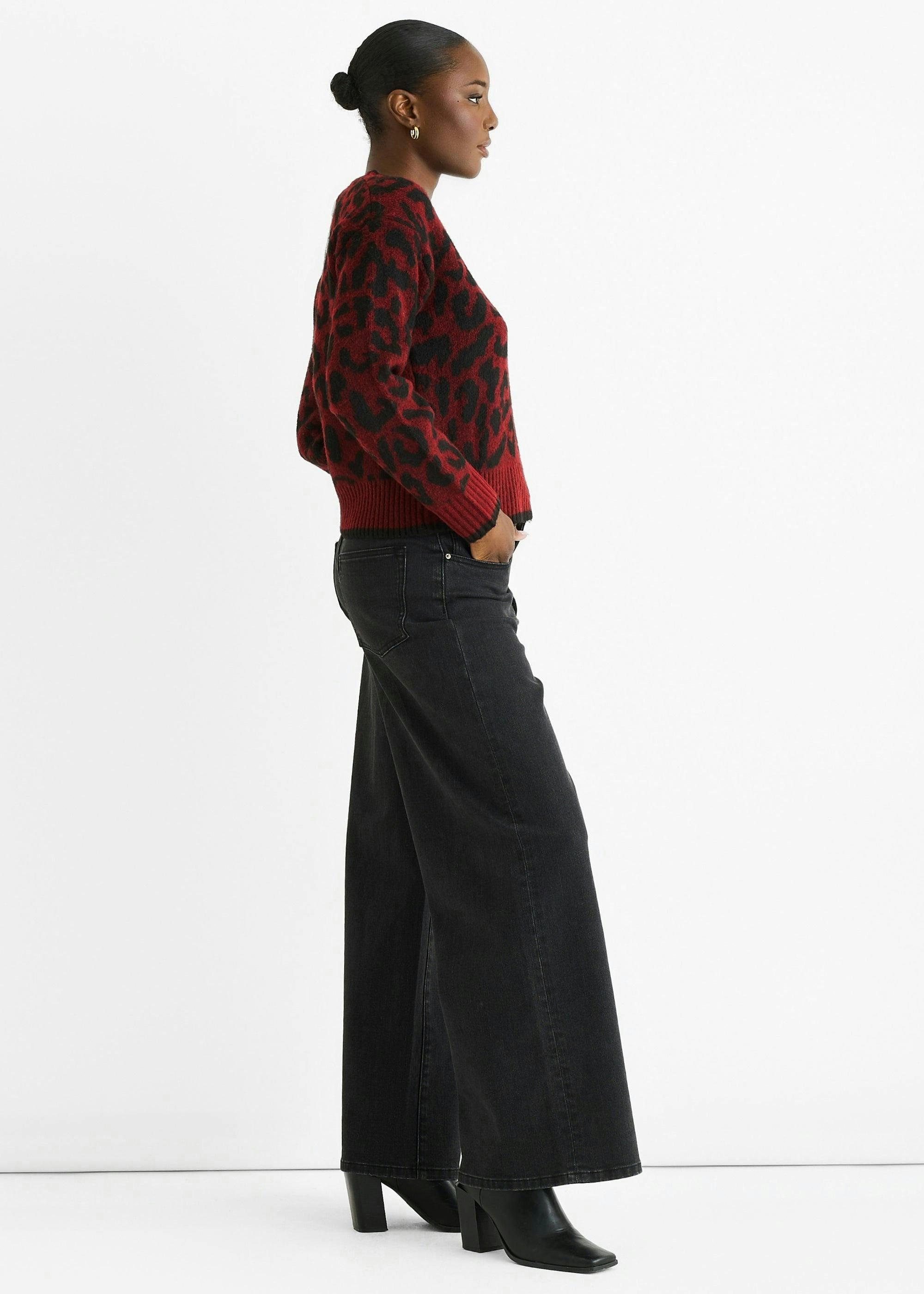 Burgundy Contrast Piping Animal Knit Jumper , view 3 of 4