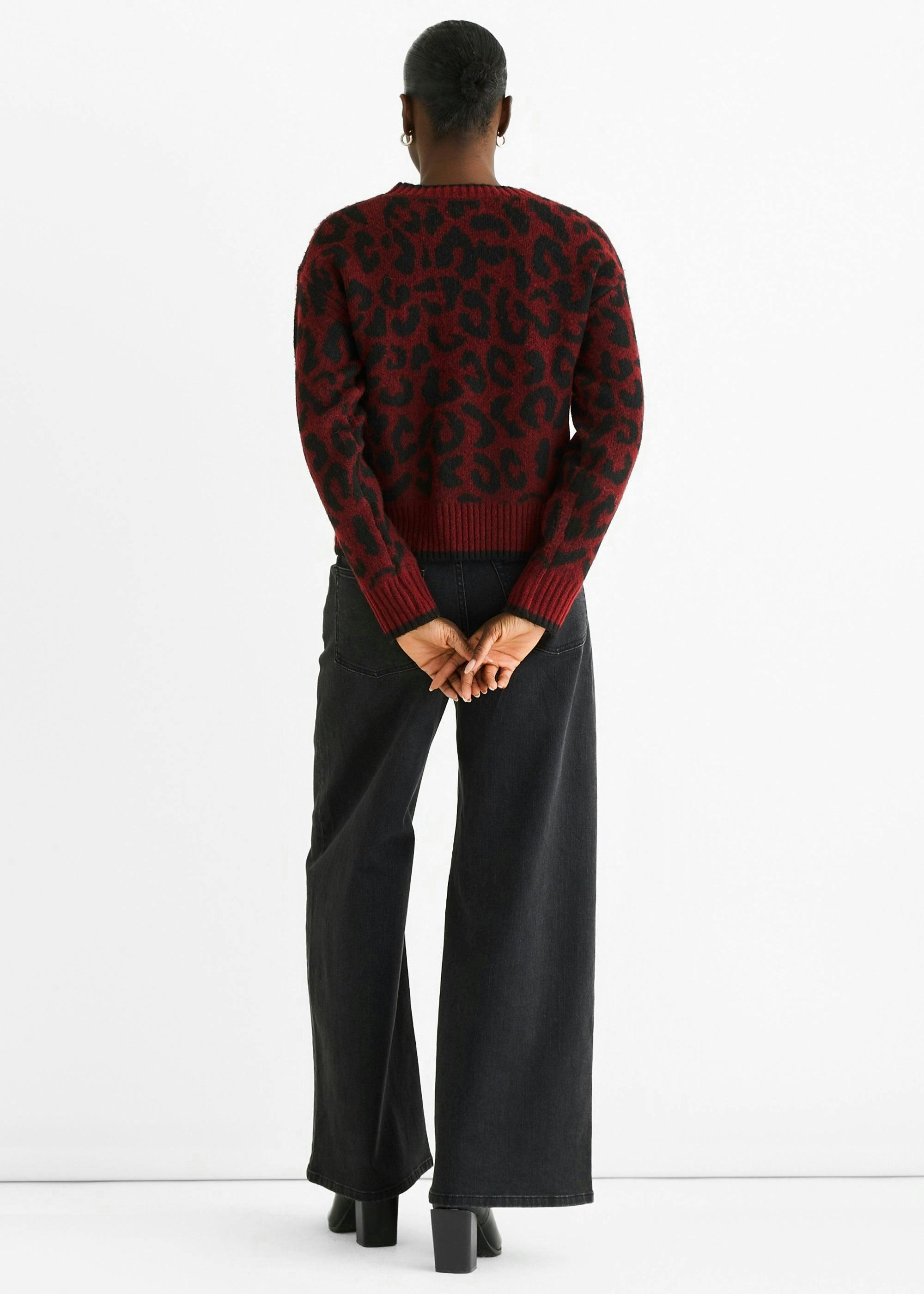 Burgundy Contrast Piping Animal Knit Jumper , view 4 of 4