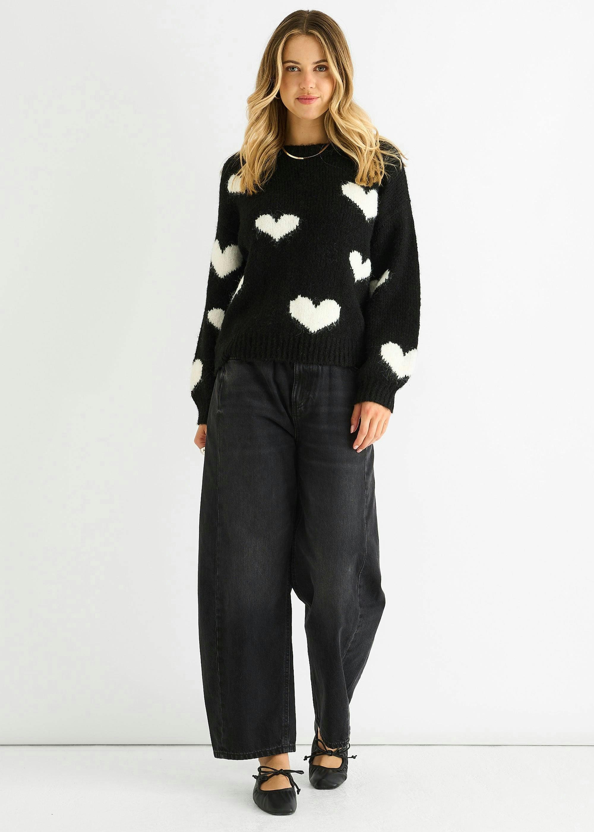 Black Contrast Heart Oversized Knit Jumper , view 2 of 4
