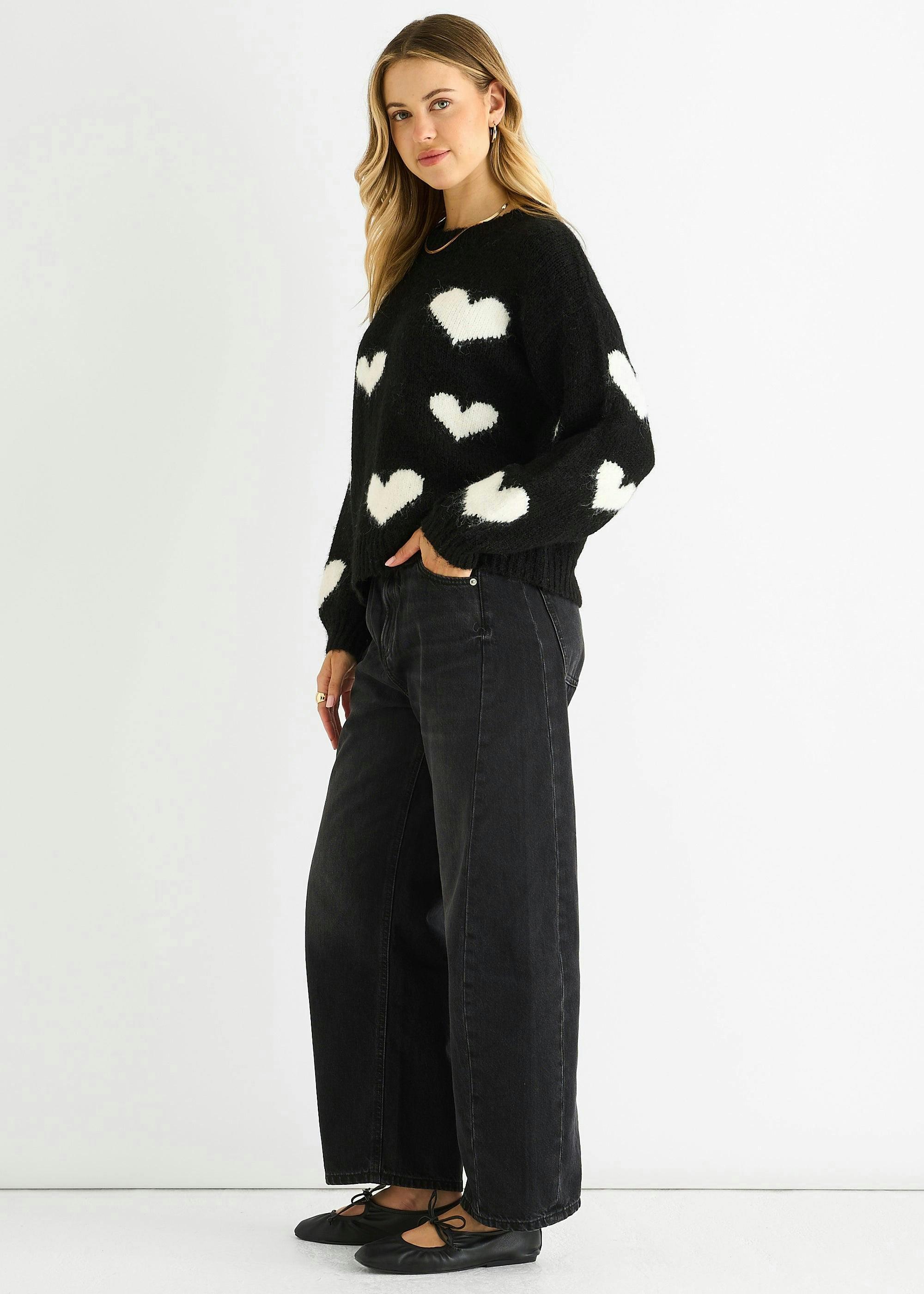 Black Contrast Heart Oversized Knit Jumper , view 3 of 4