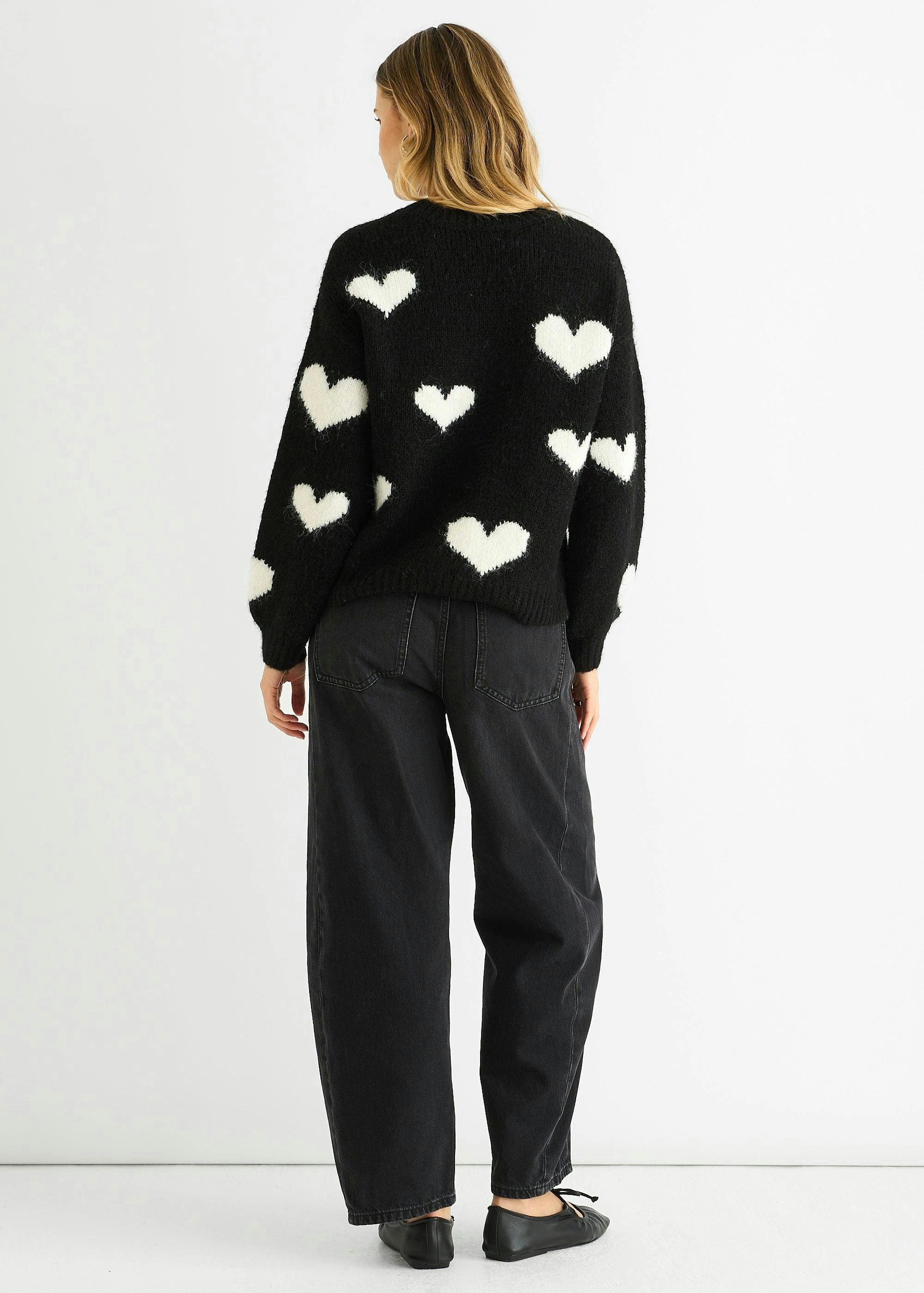 Black Contrast Heart Oversized Knit Jumper , view 4 of 4