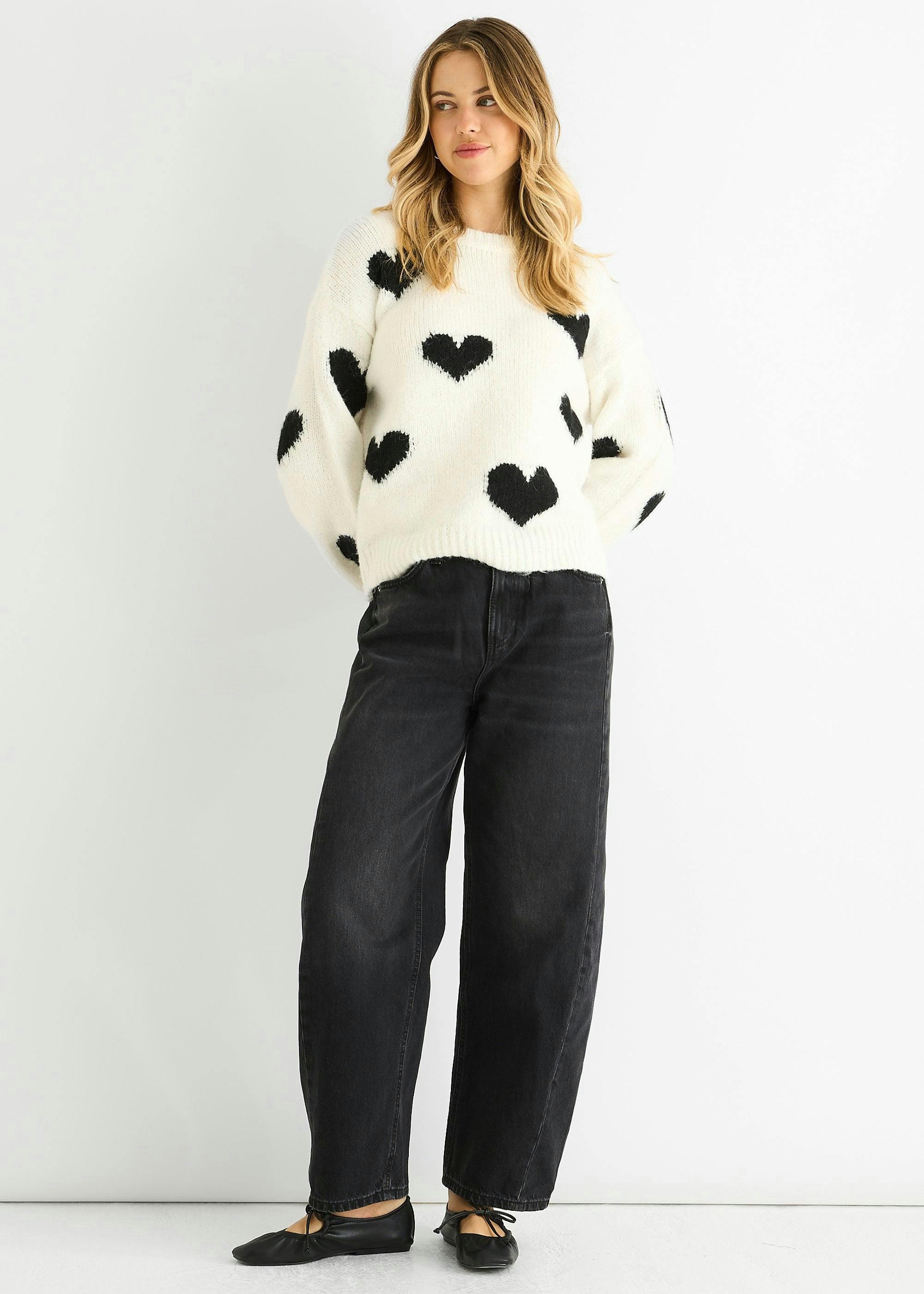 Cream Contrast Heart Oversized Knit Jumper , view 2 of 4