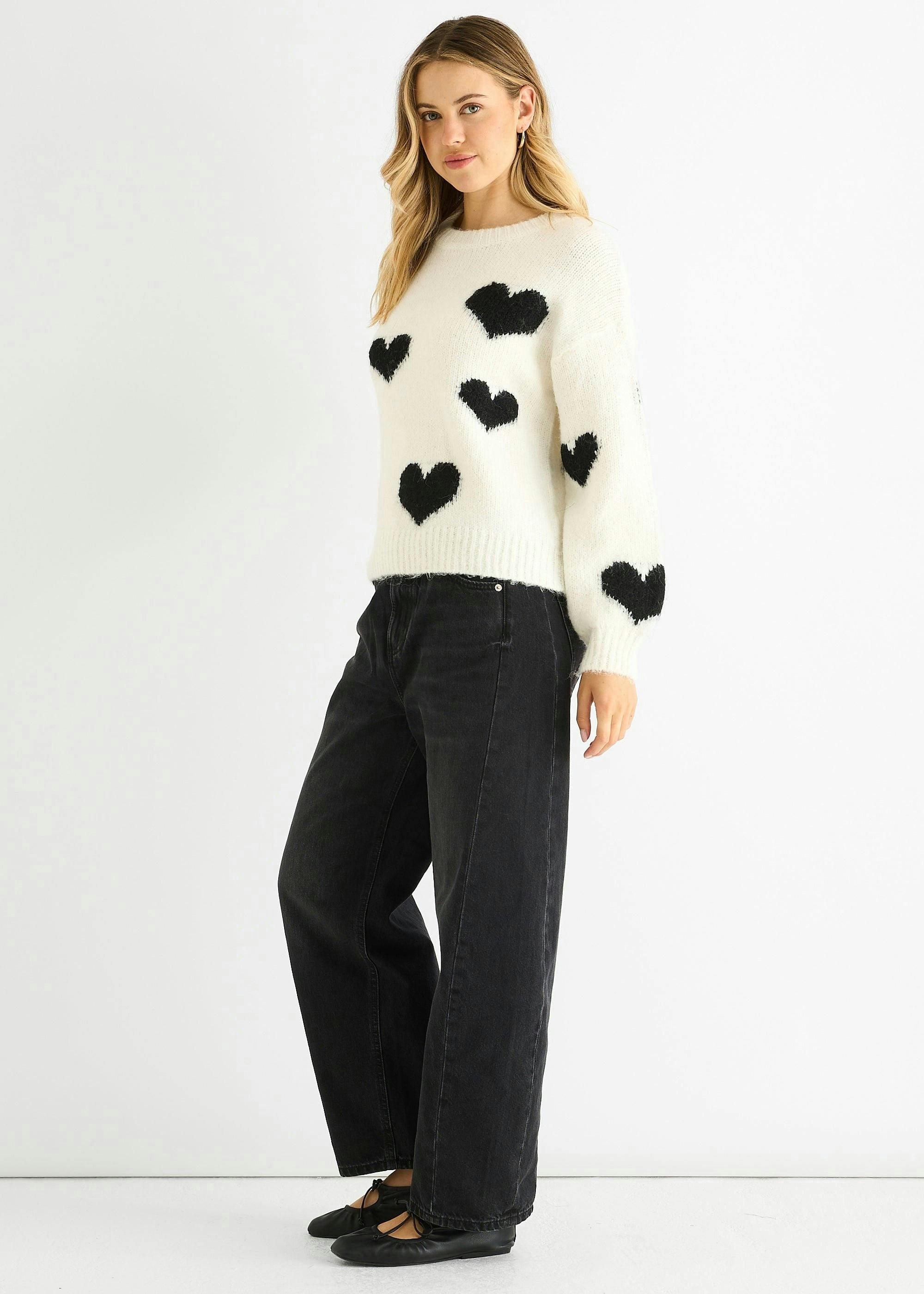 Cream Contrast Heart Oversized Knit Jumper , view 3 of 4