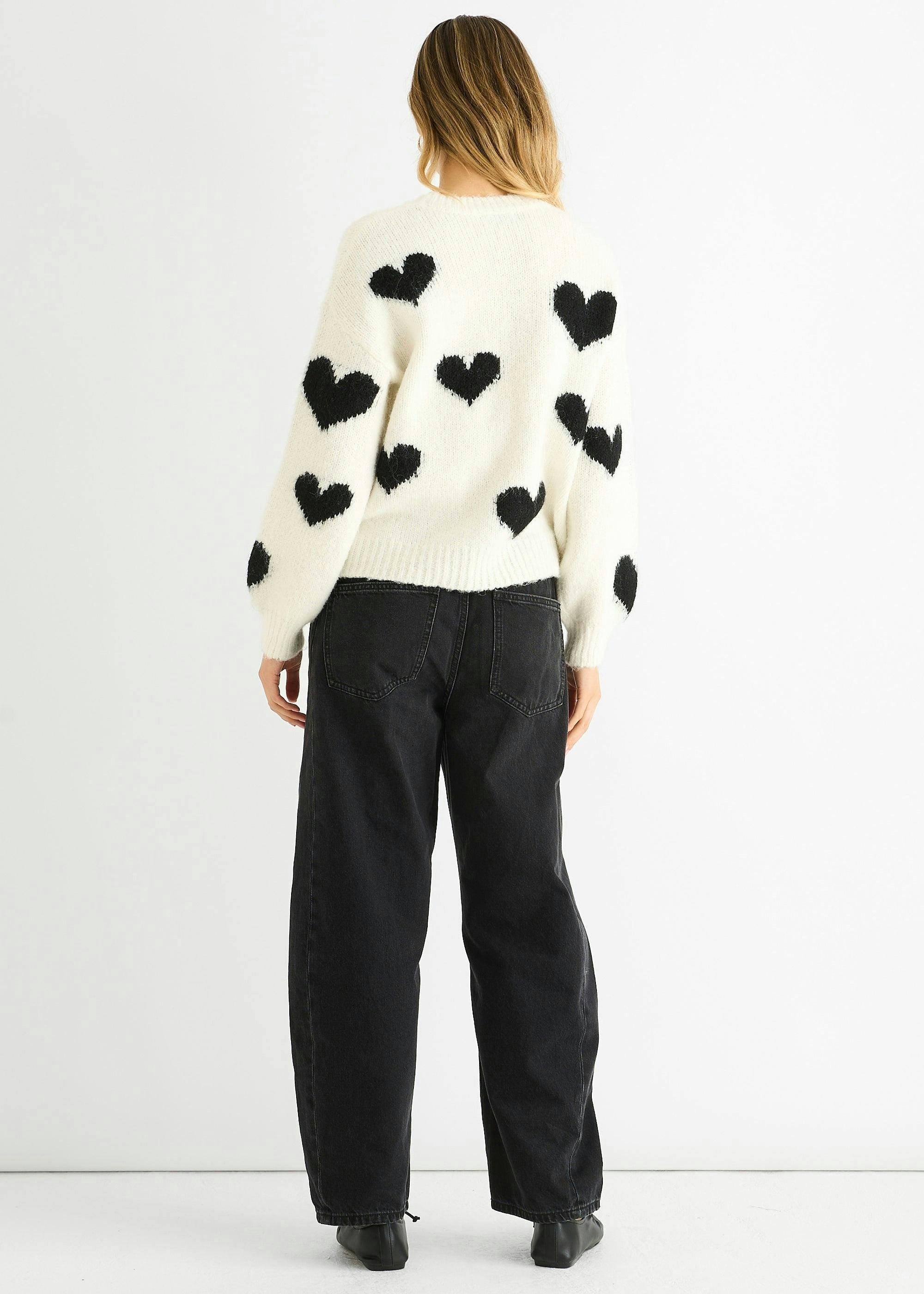 Cream Contrast Heart Oversized Knit Jumper , view 4 of 4