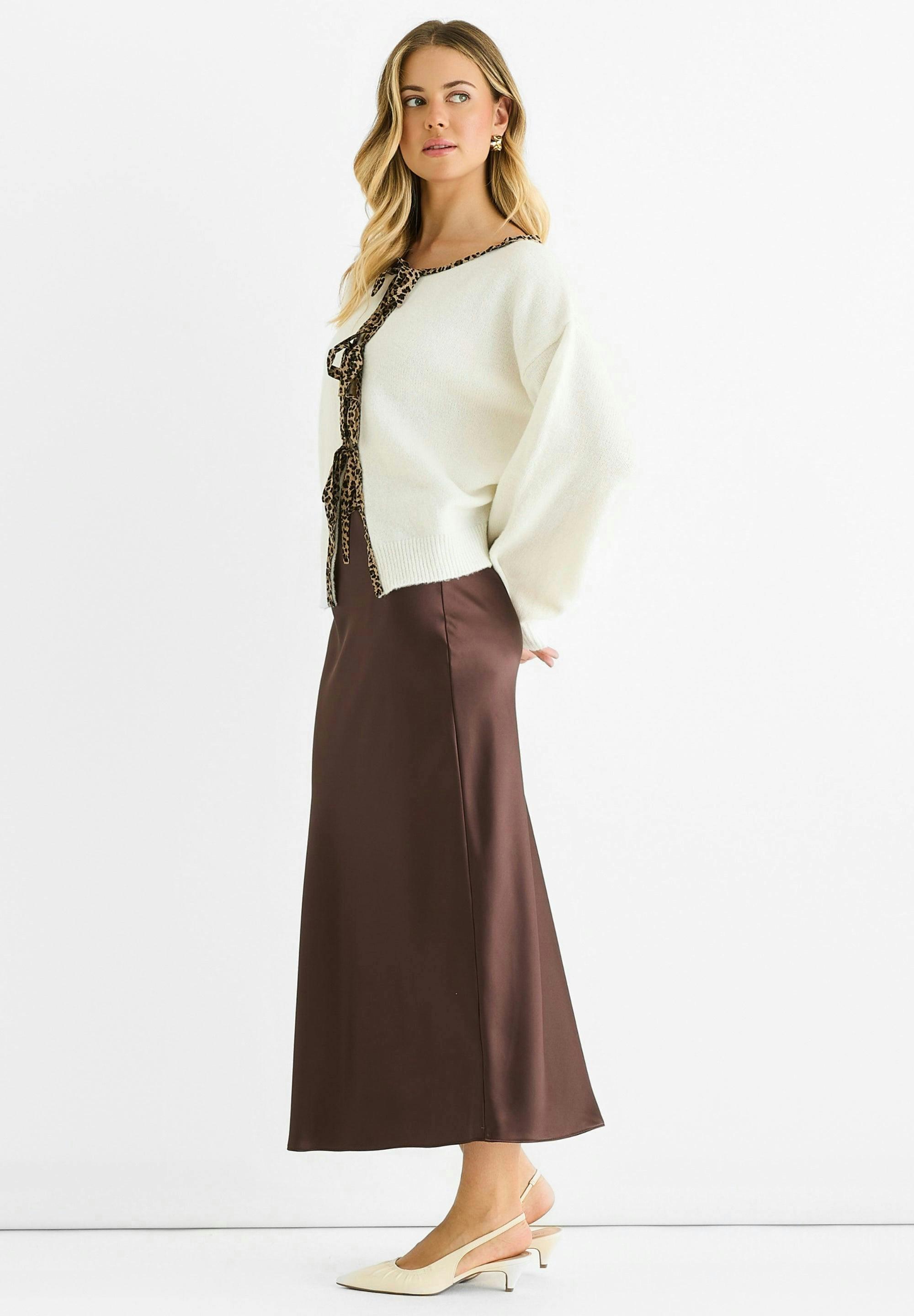 Cream Contrast Animal Tie Oversized Knit Cardigan , view 3 of 5