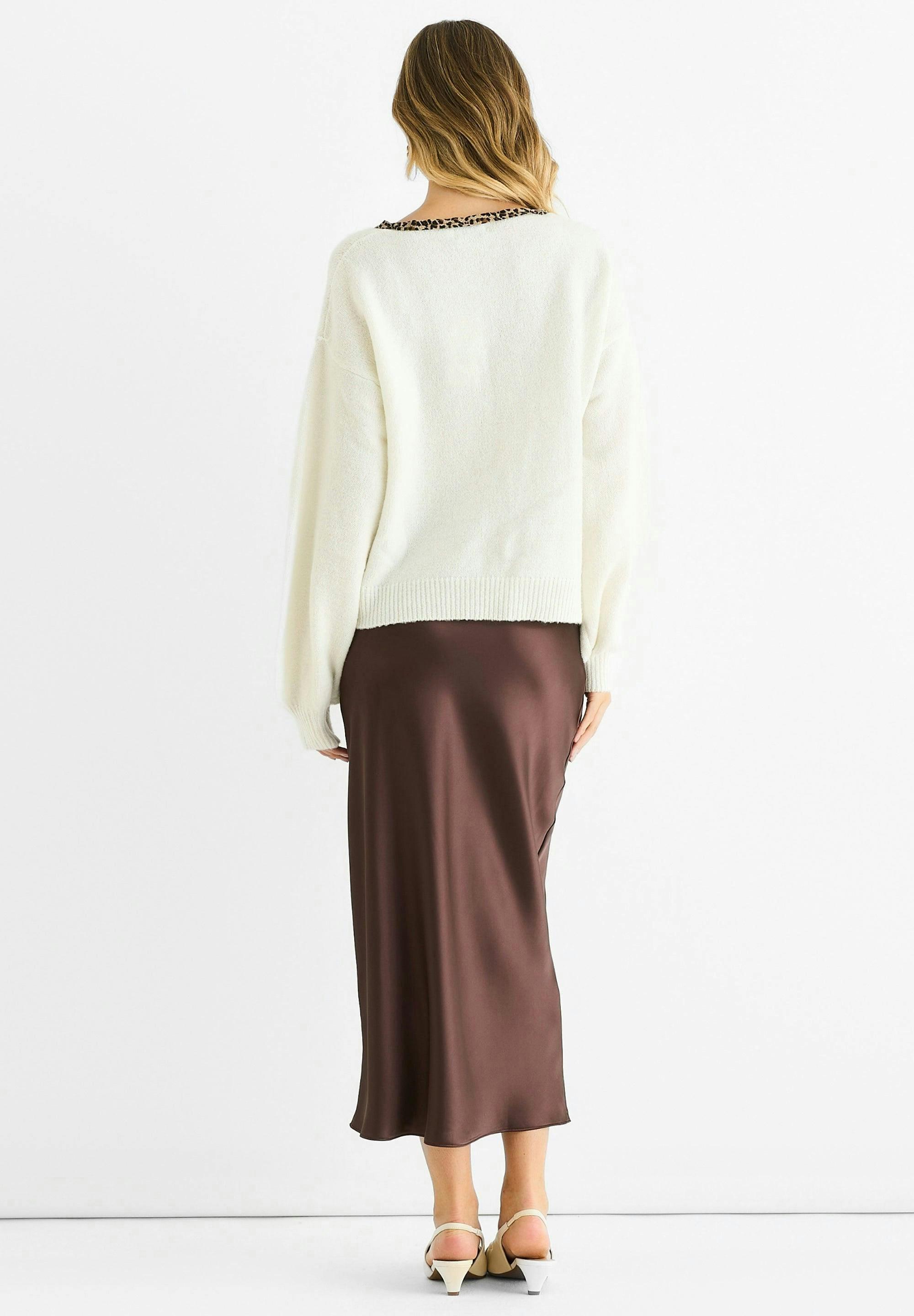 Cream Contrast Animal Tie Oversized Knit Cardigan , view 4 of 5