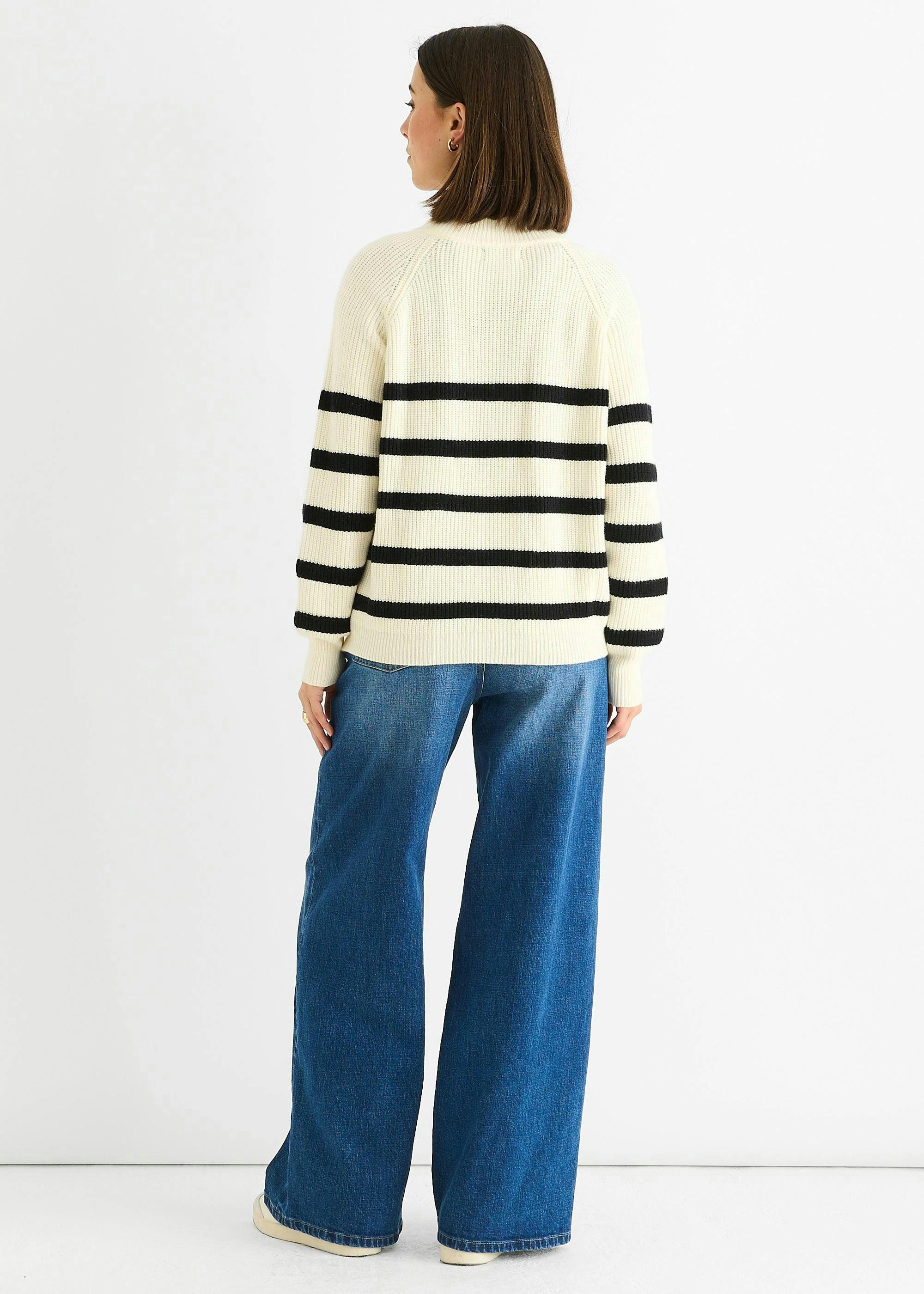 Cream Stripe Cable Knit Button Oversized Jumper , view 2 of 4