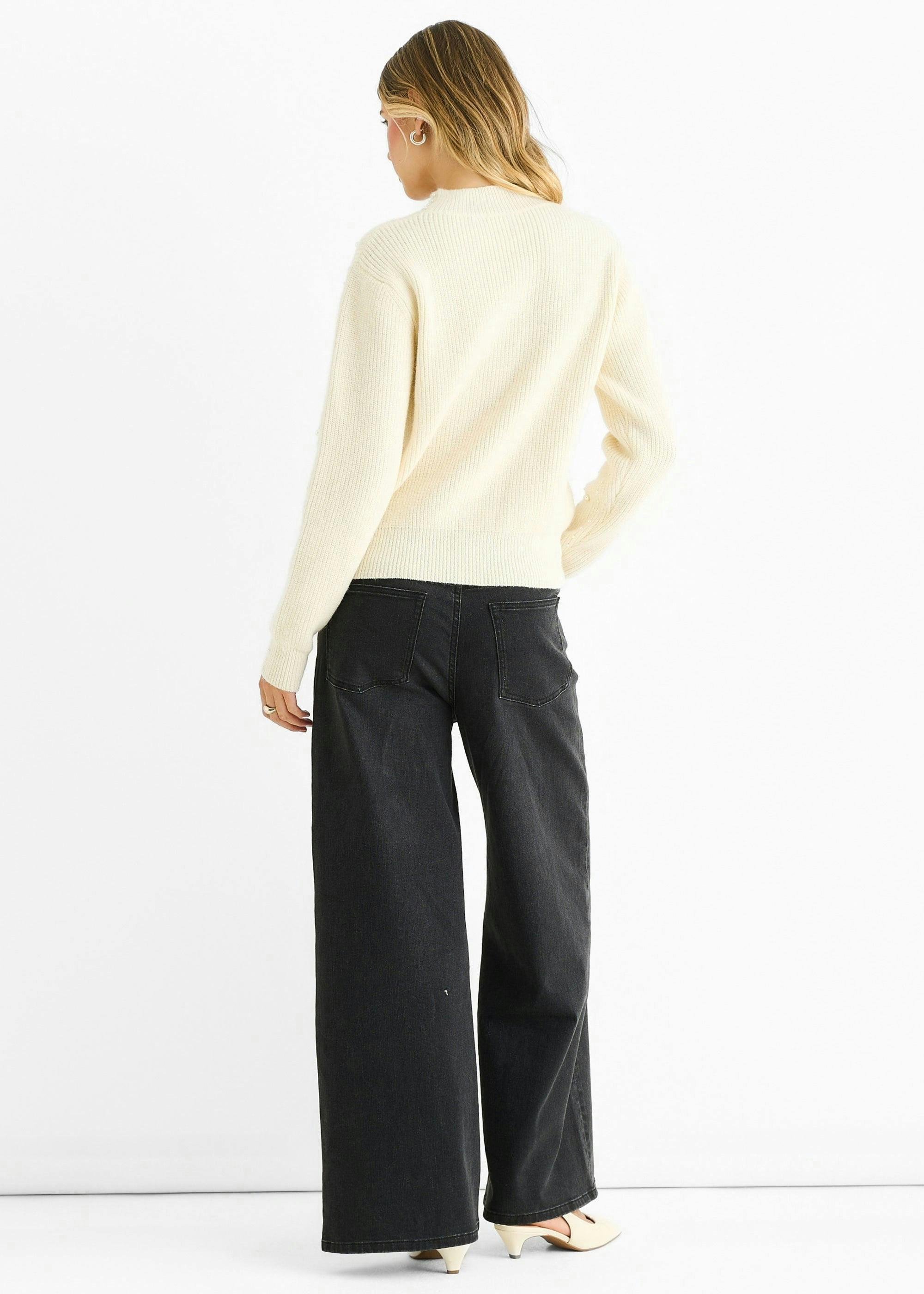 Cream Pearl Studded High Neck Knit Jumper , view 4 of 4