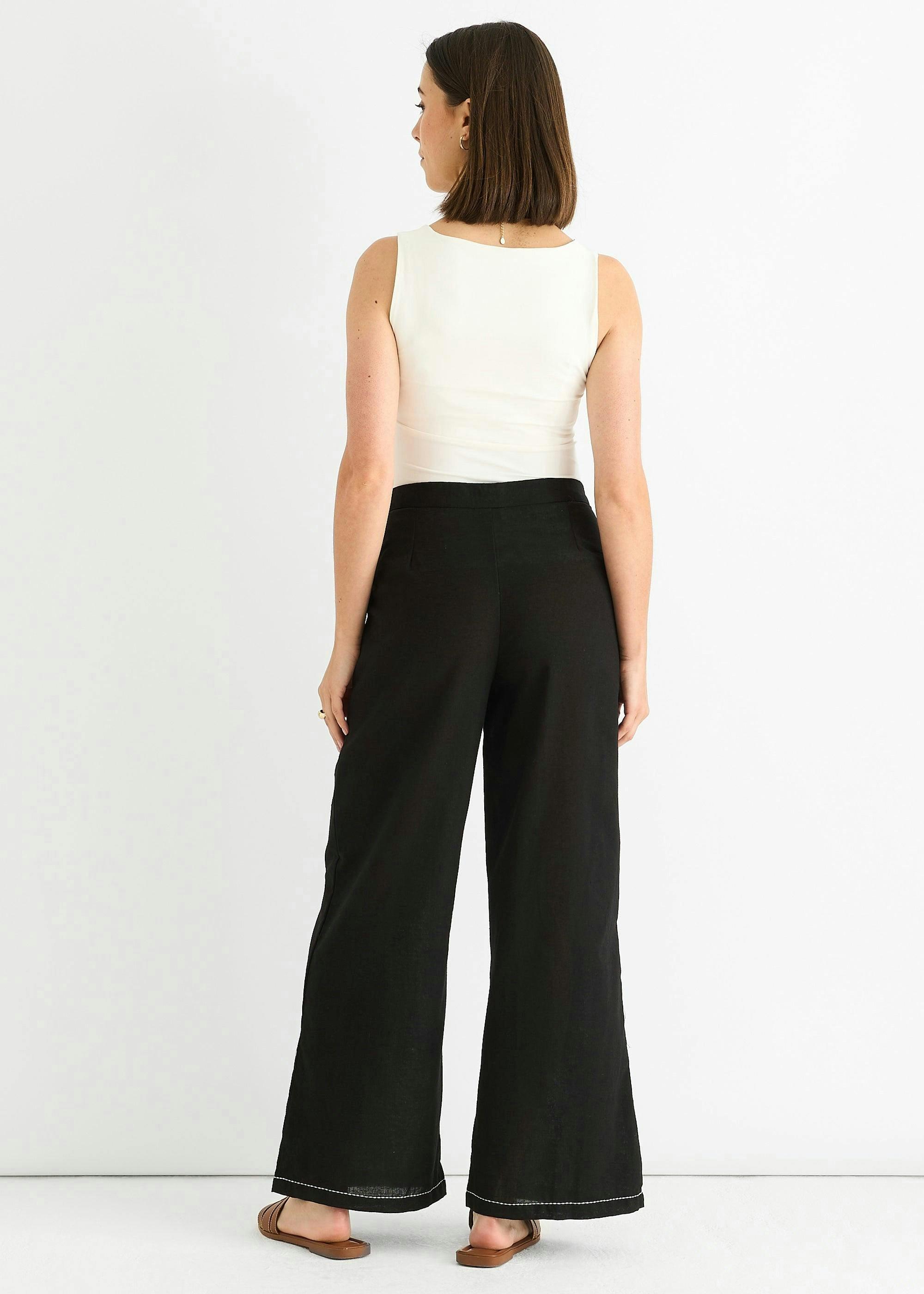 Black Contrast Embroidery Stitch Detail Trouser , view 2 of 4