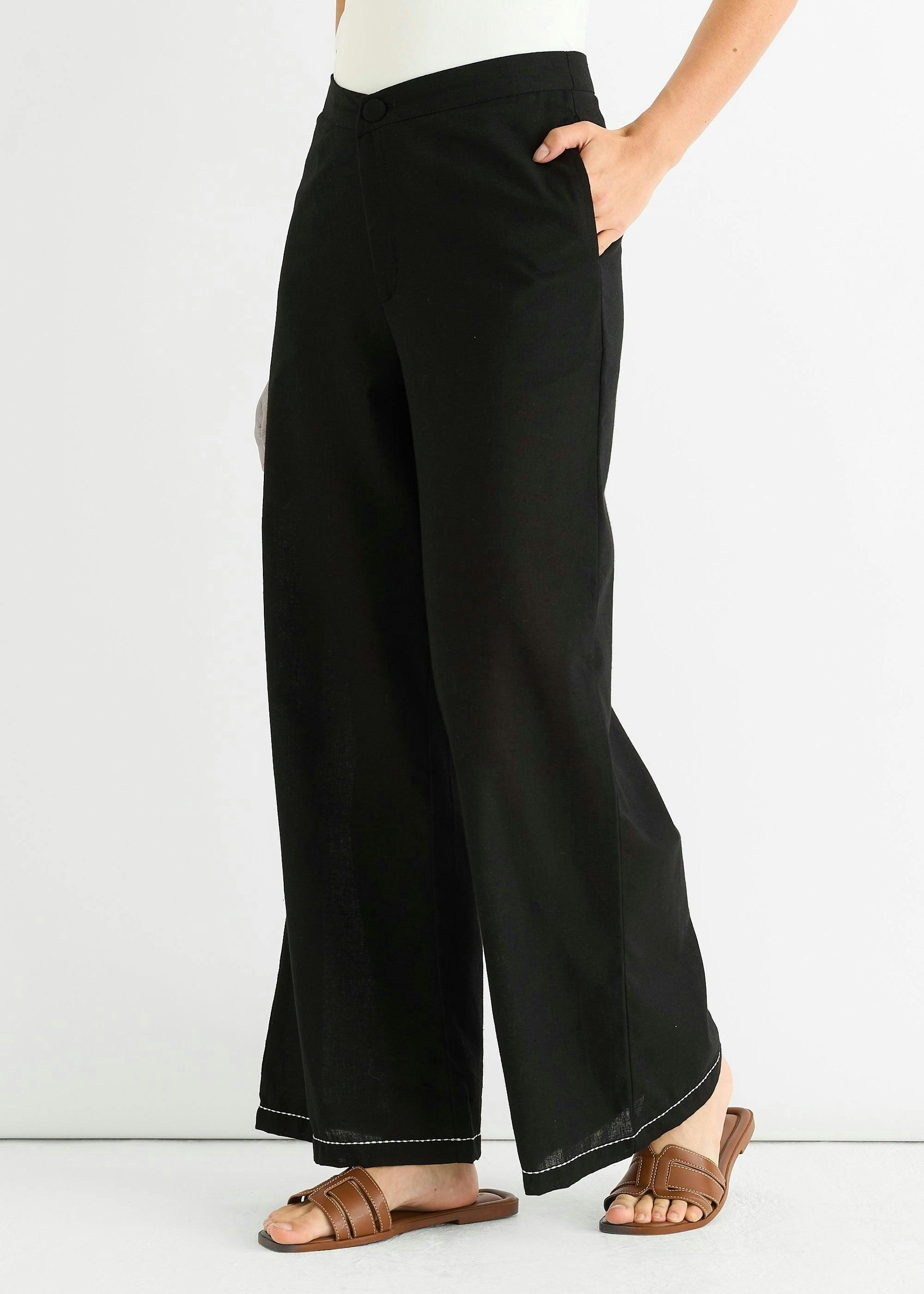 Black Contrast Embroidery Stitch Detail Trouser , view 3 of 4