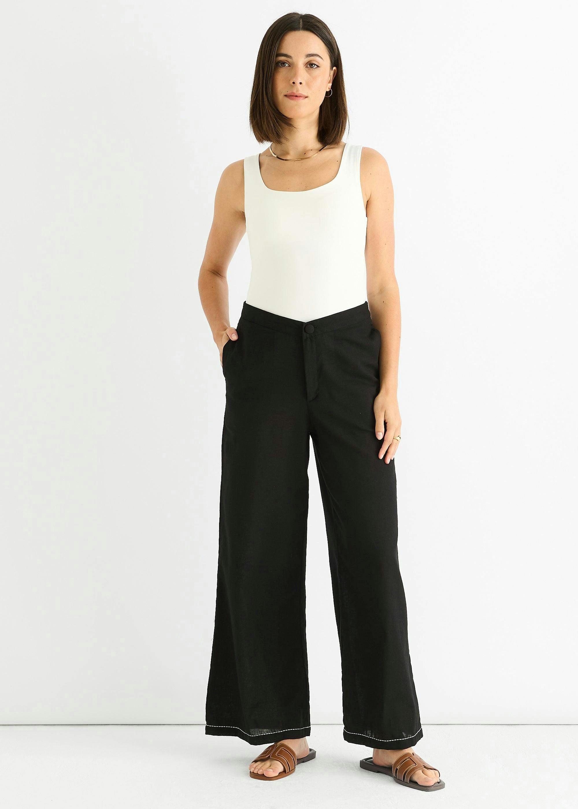 Black Contrast Embroidery Stitch Detail Trouser , view 4 of 4
