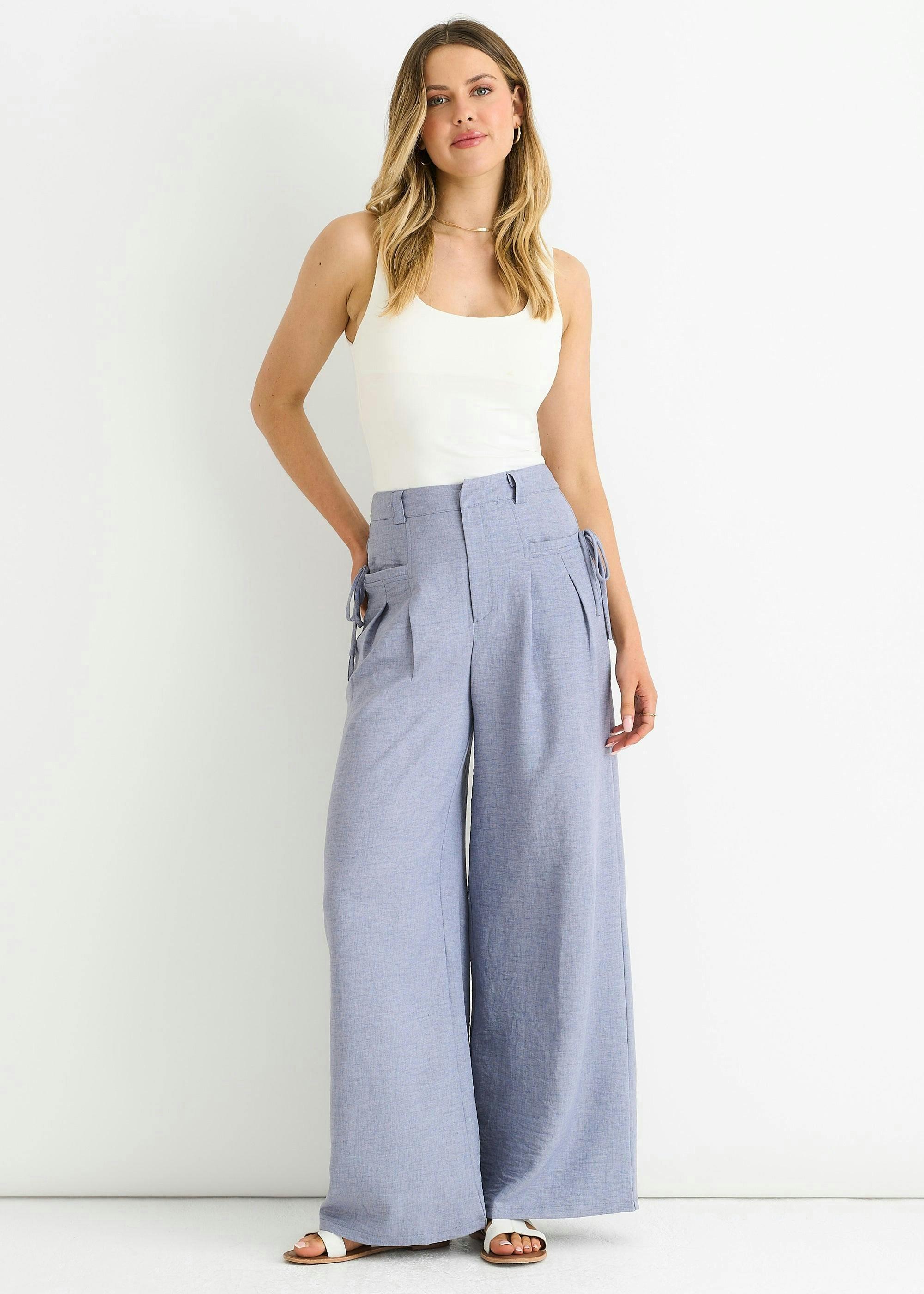 Dusty Blue High Waist Wide Leg Trousers , view 4 of 4