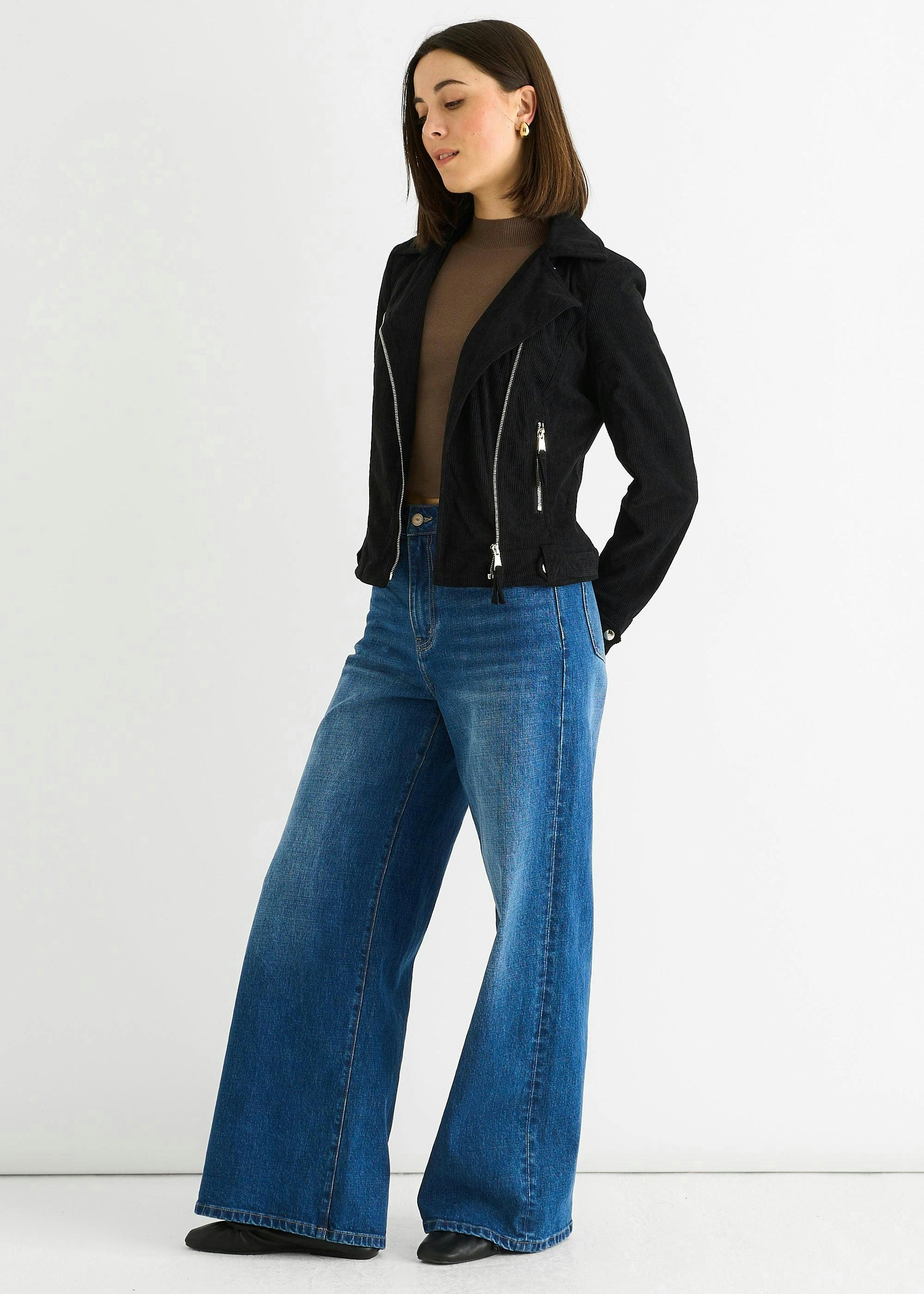 Black Corduroy Biker Zip Up Jacket , view 4 of 4