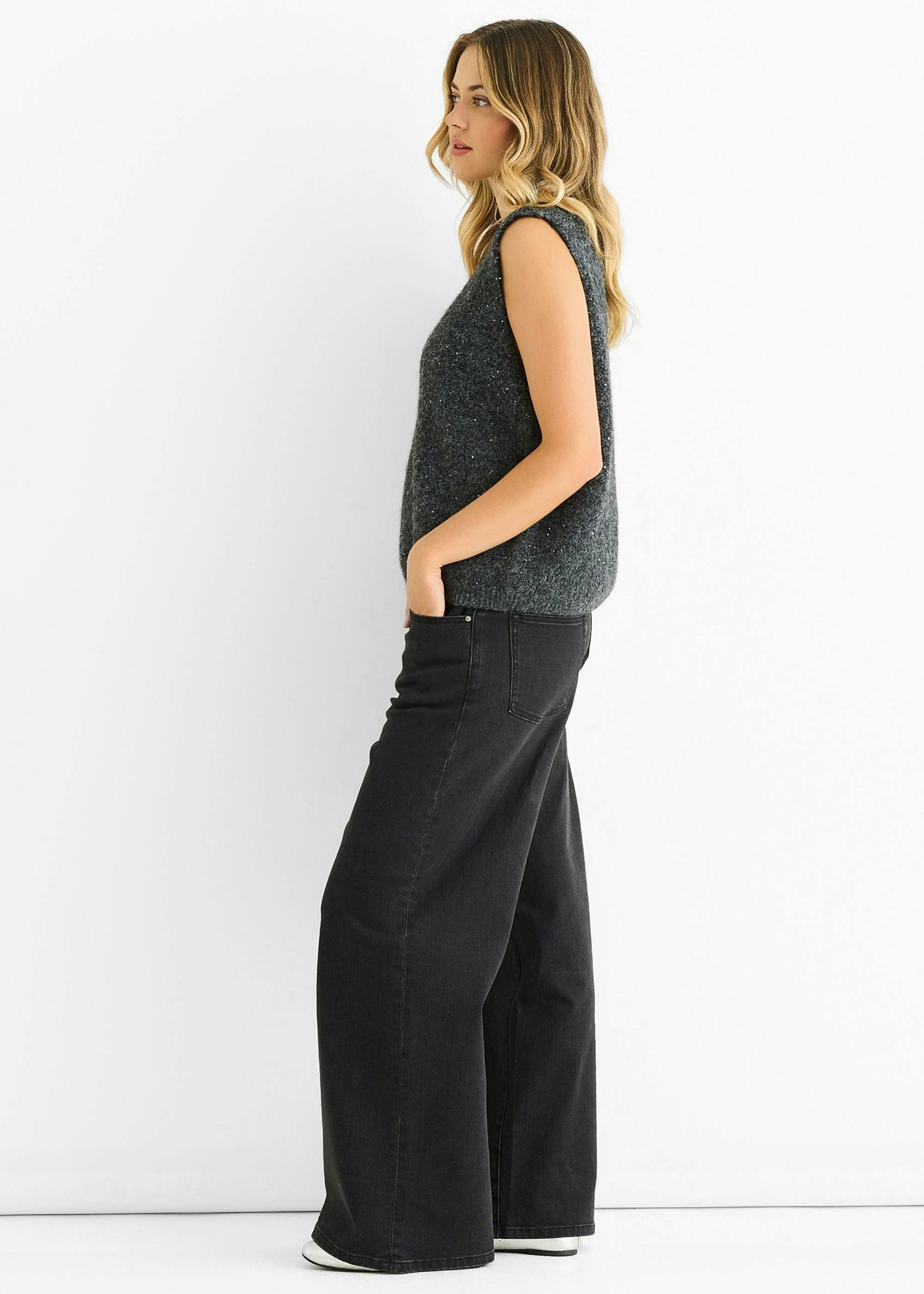 Grey Sequin Sparkle V Neck Vest Knit Jumper , view 4 of 4