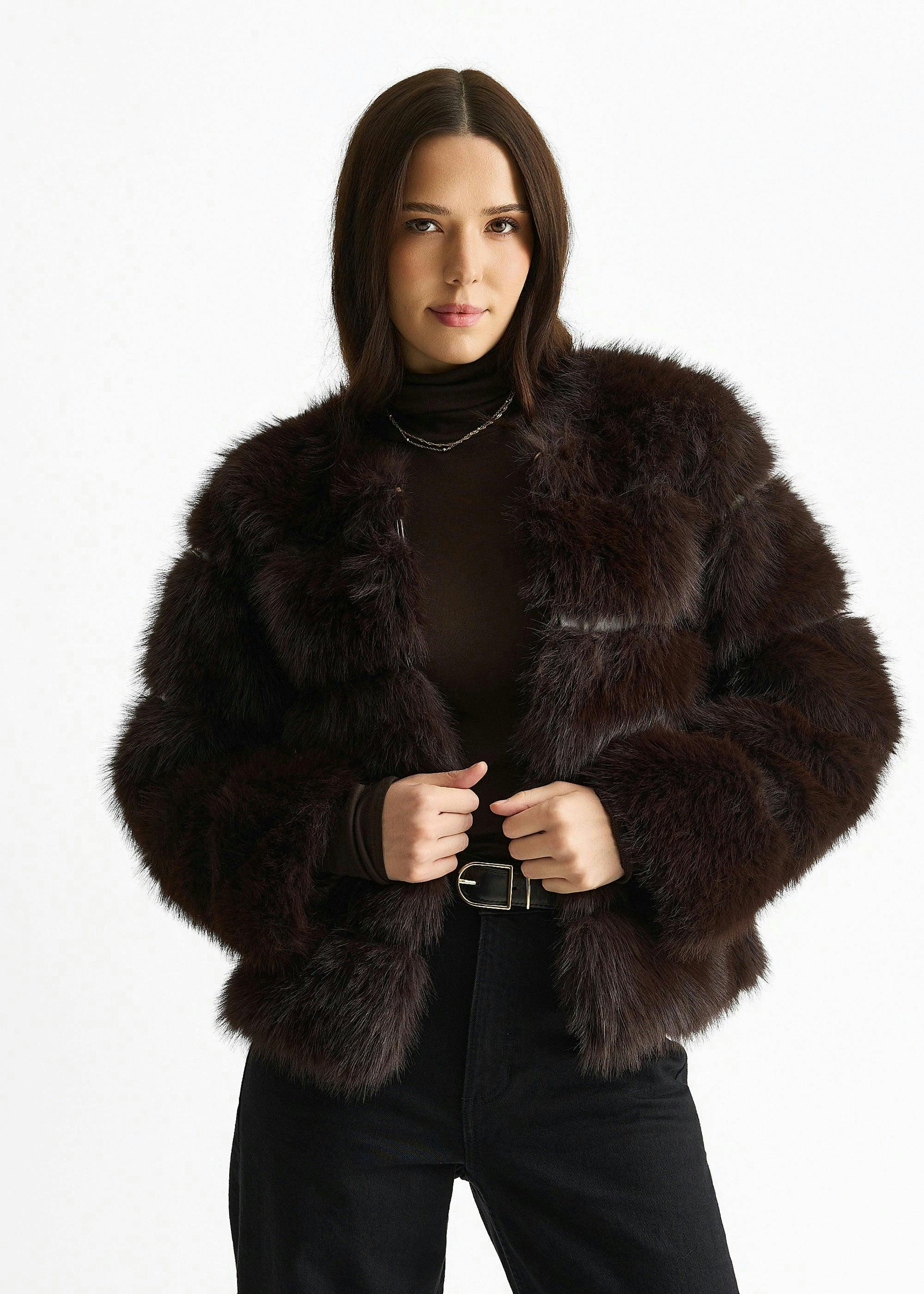 Chocolate Soft Touch Fur Jacket , view 3 of 4