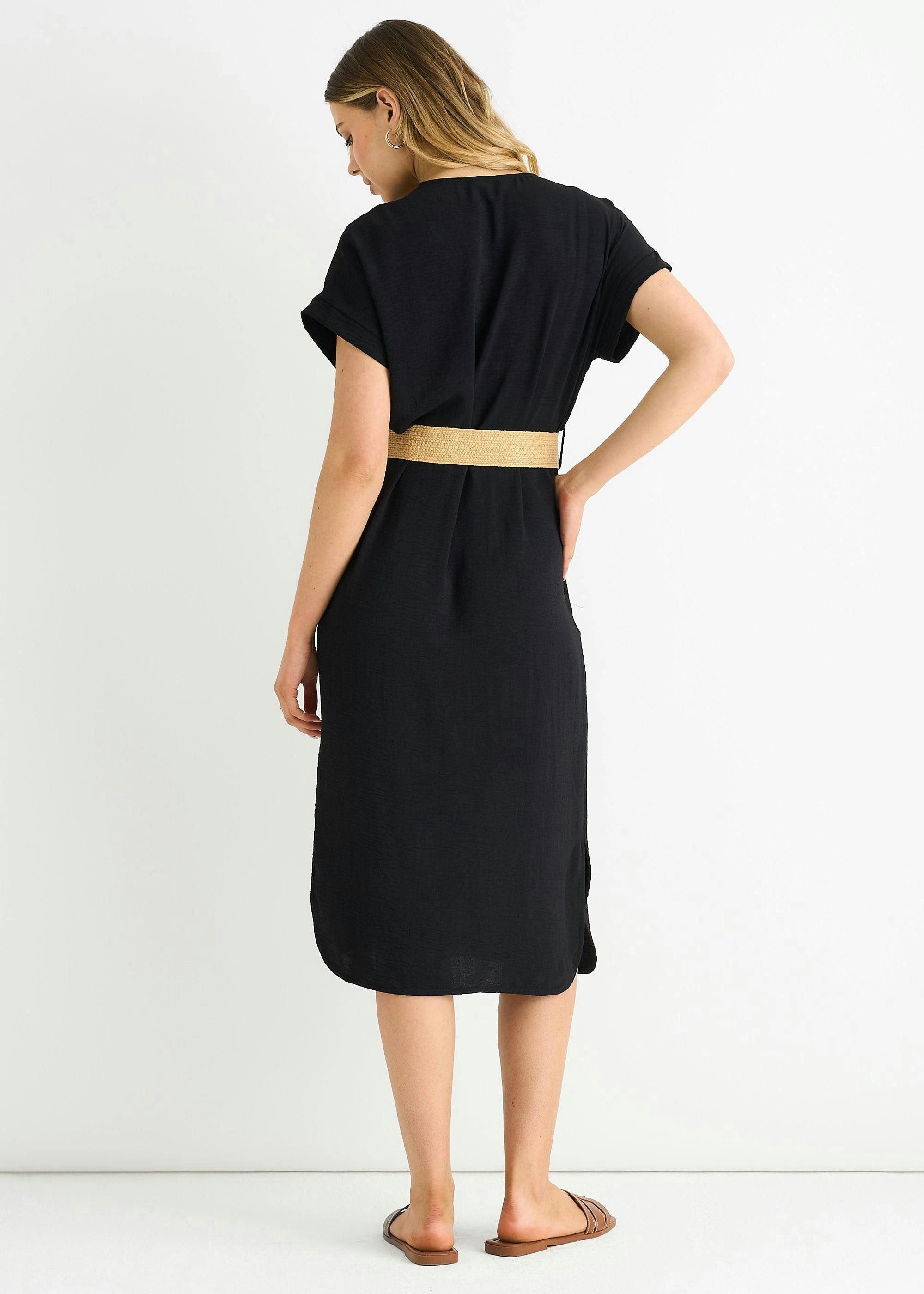 Black Air Flow Belted Oversized Dress , view 2 of 4