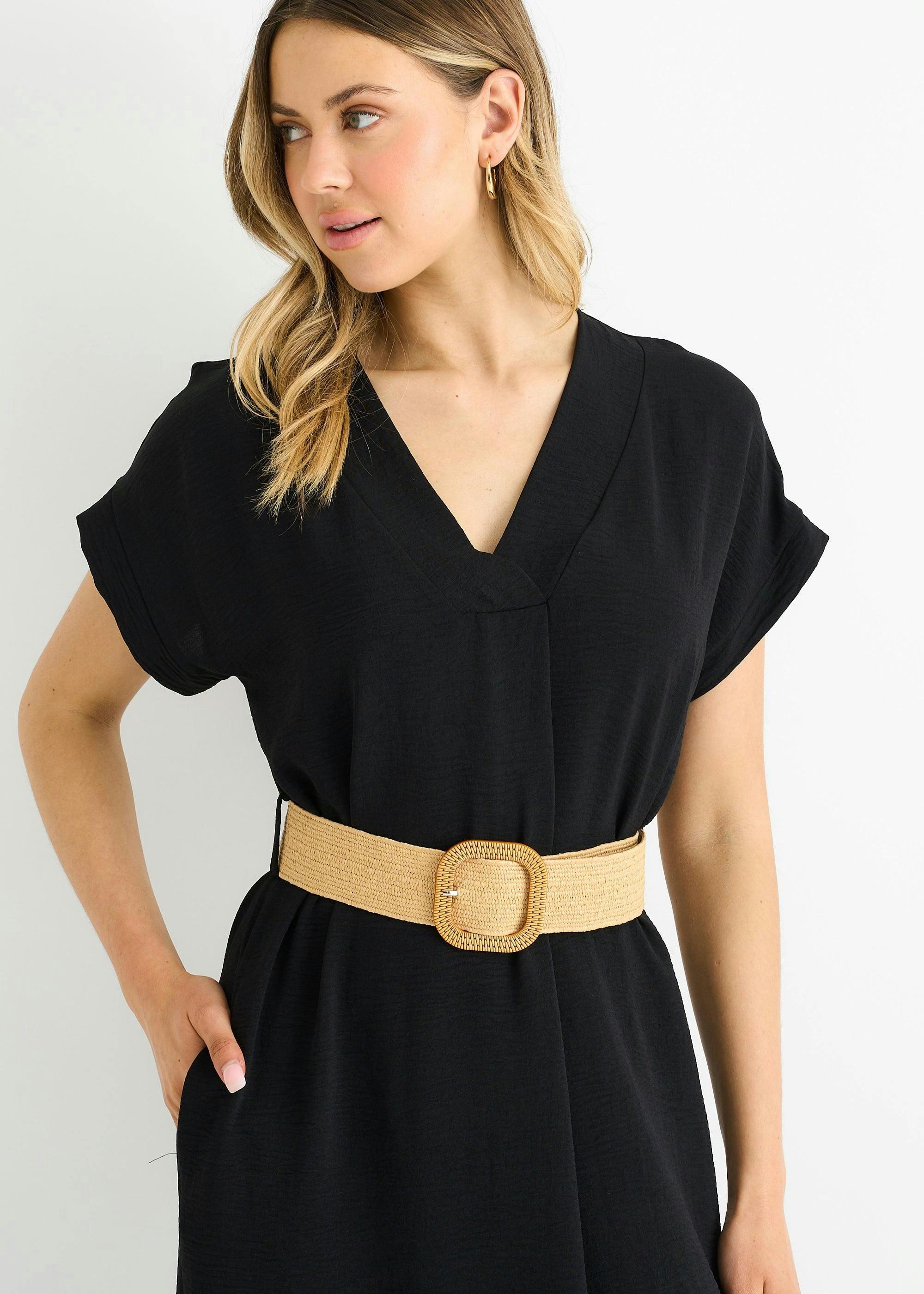 Black Air Flow Belted Oversized Dress , view 3 of 4