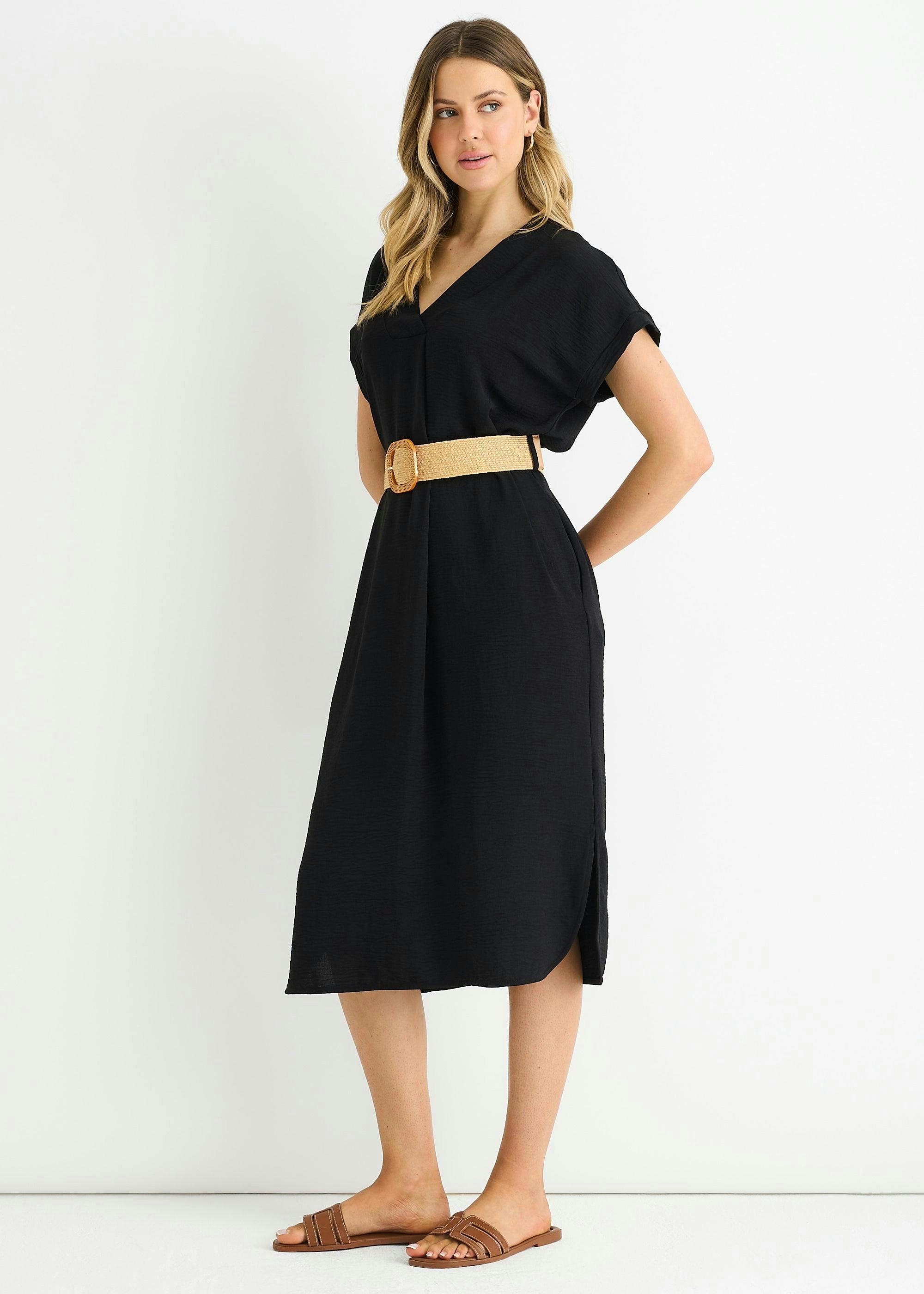 Black Air Flow Belted Oversized Dress , view 4 of 4