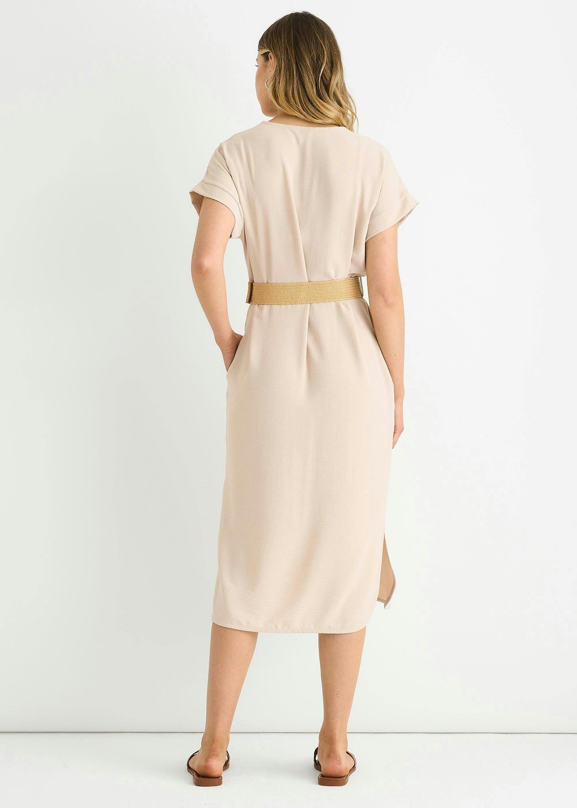 Beige Air Flow Belted Oversized Dress , view 2 of 4
