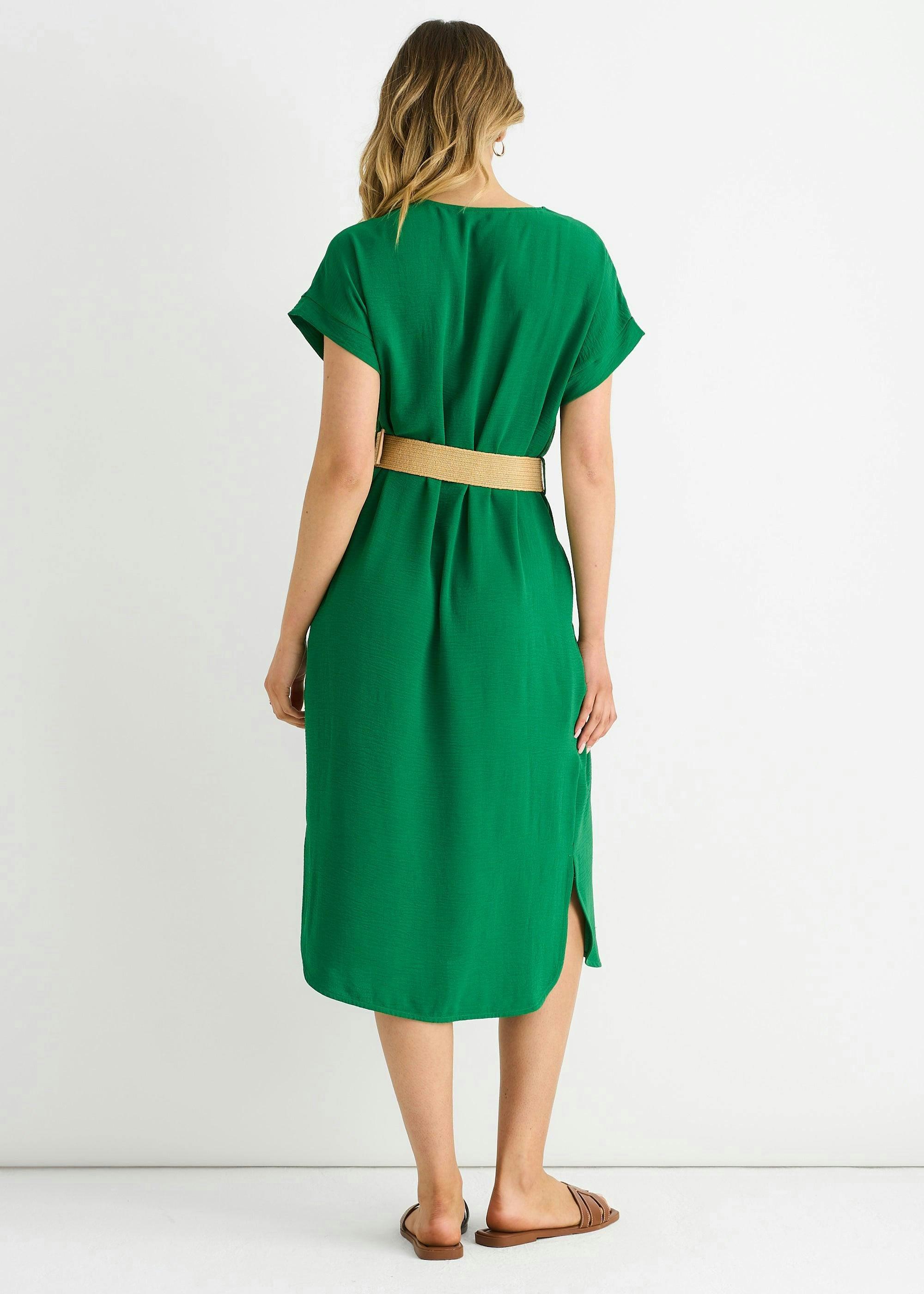Green Air Flow Belted Oversized Dress , view 2 of 4