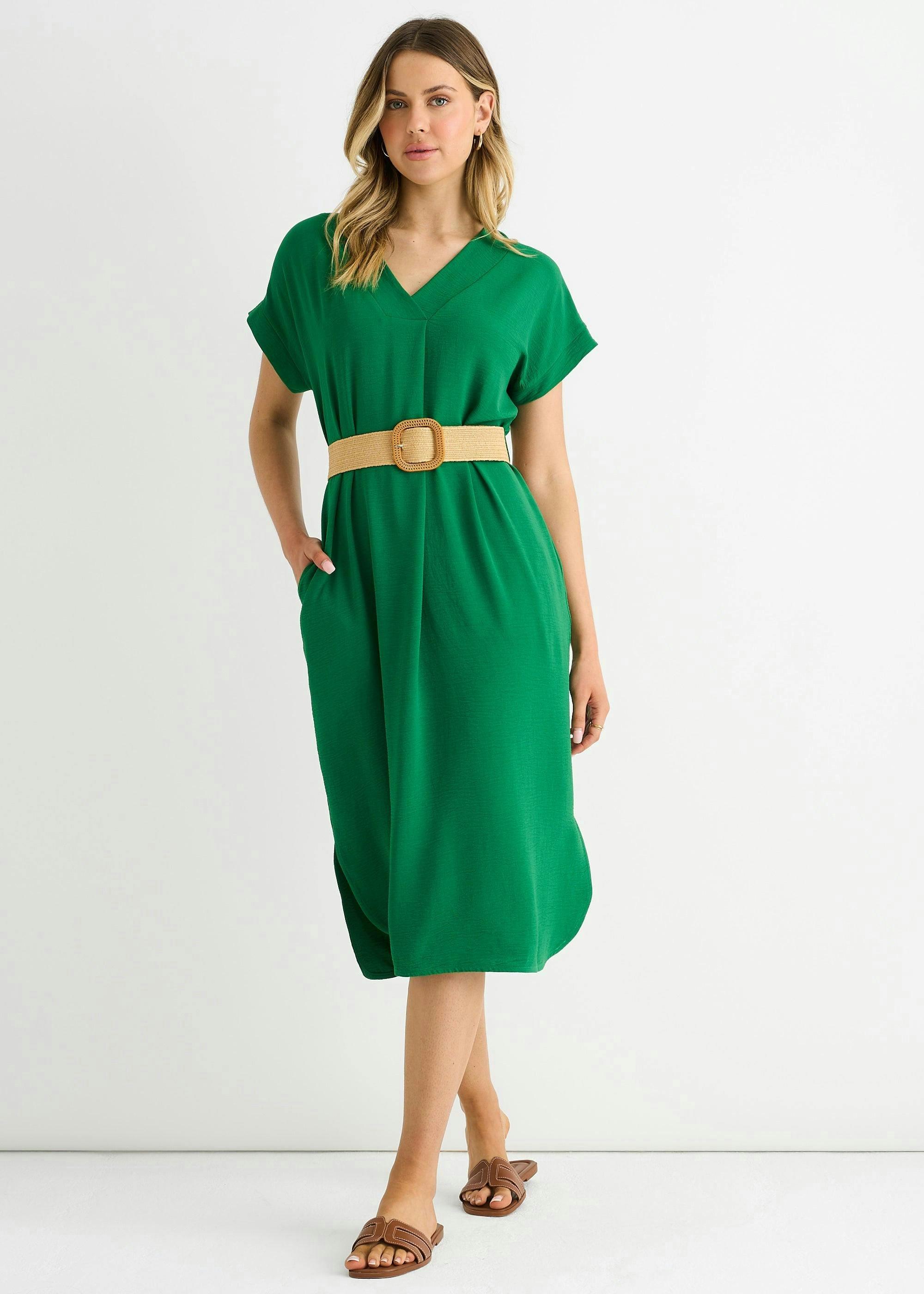 Green Air Flow Belted Oversized Dress , view 4 of 4