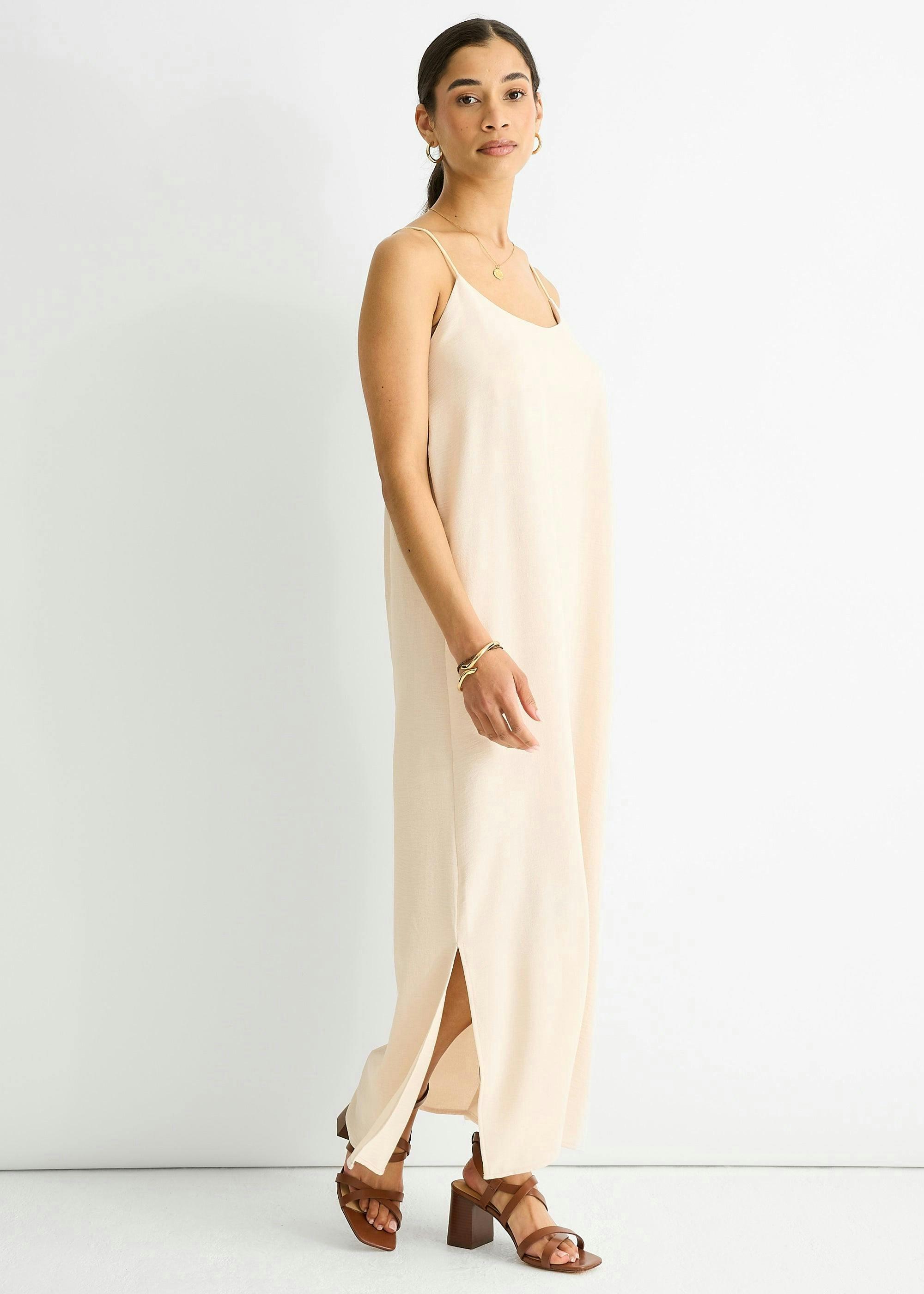 Beige Strappy Cross Back Airflow Oversized Dress , view 4 of 4