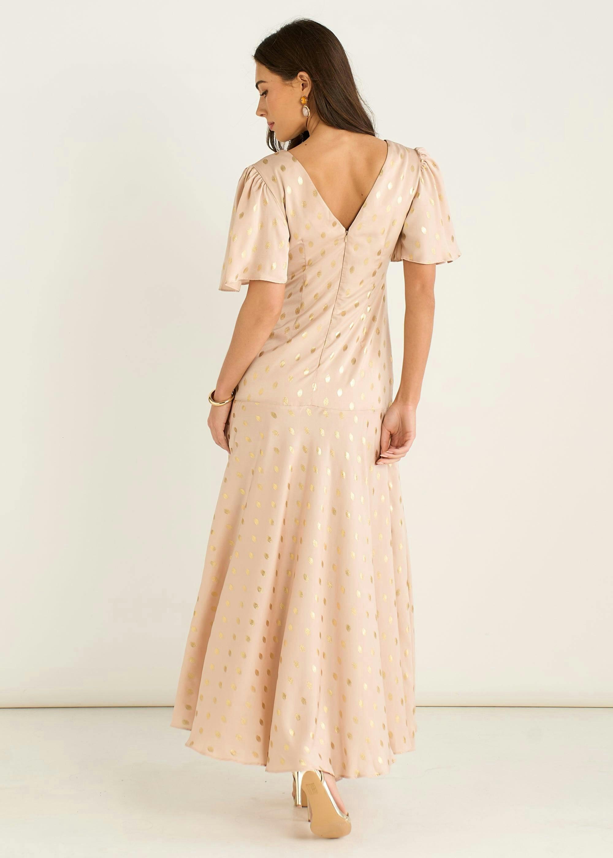 Stone Angel Sleeves Foil Pattern Maxi Dress , view 2 of 4