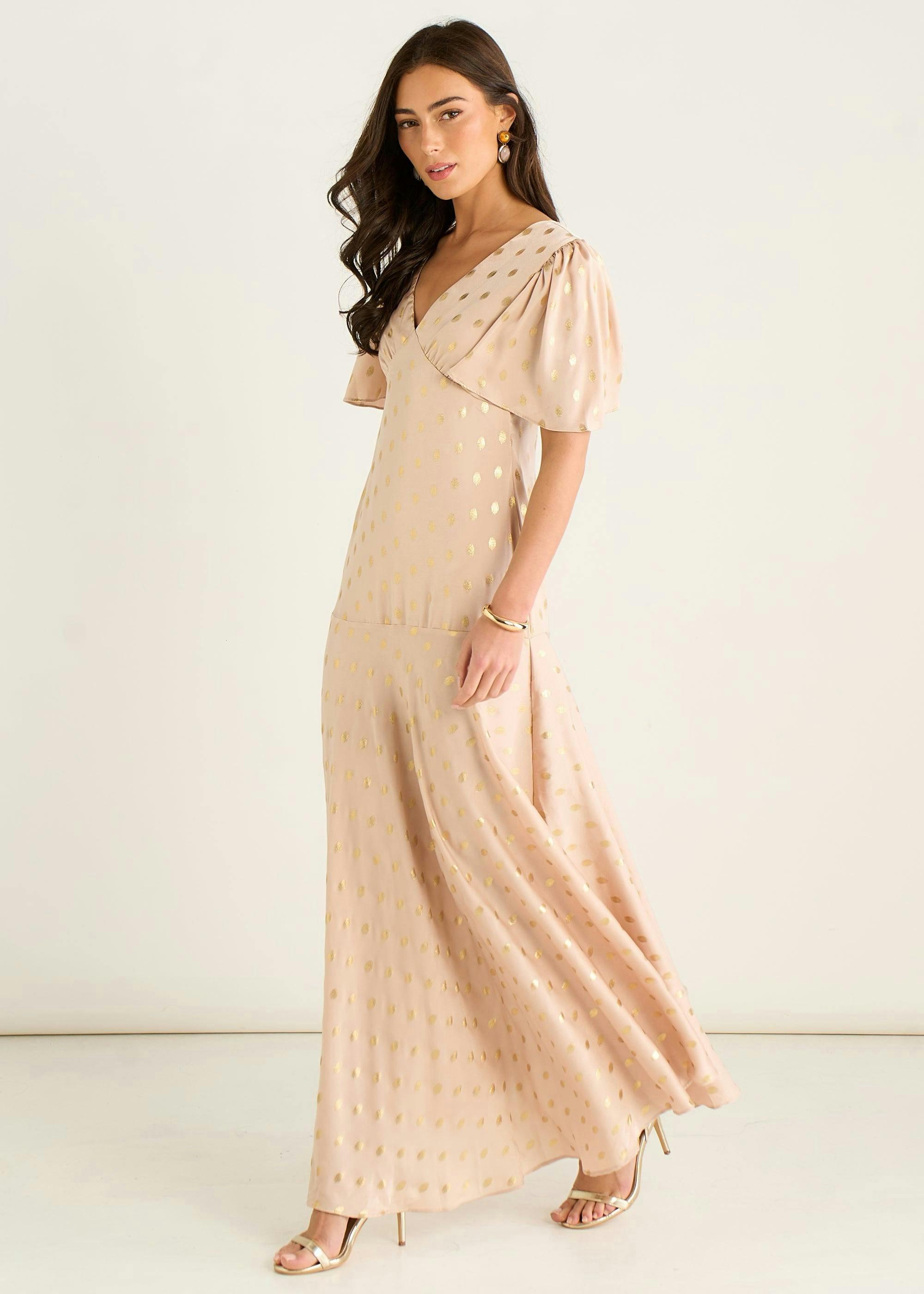 Stone Angel Sleeves Foil Pattern Maxi Dress , view 4 of 4