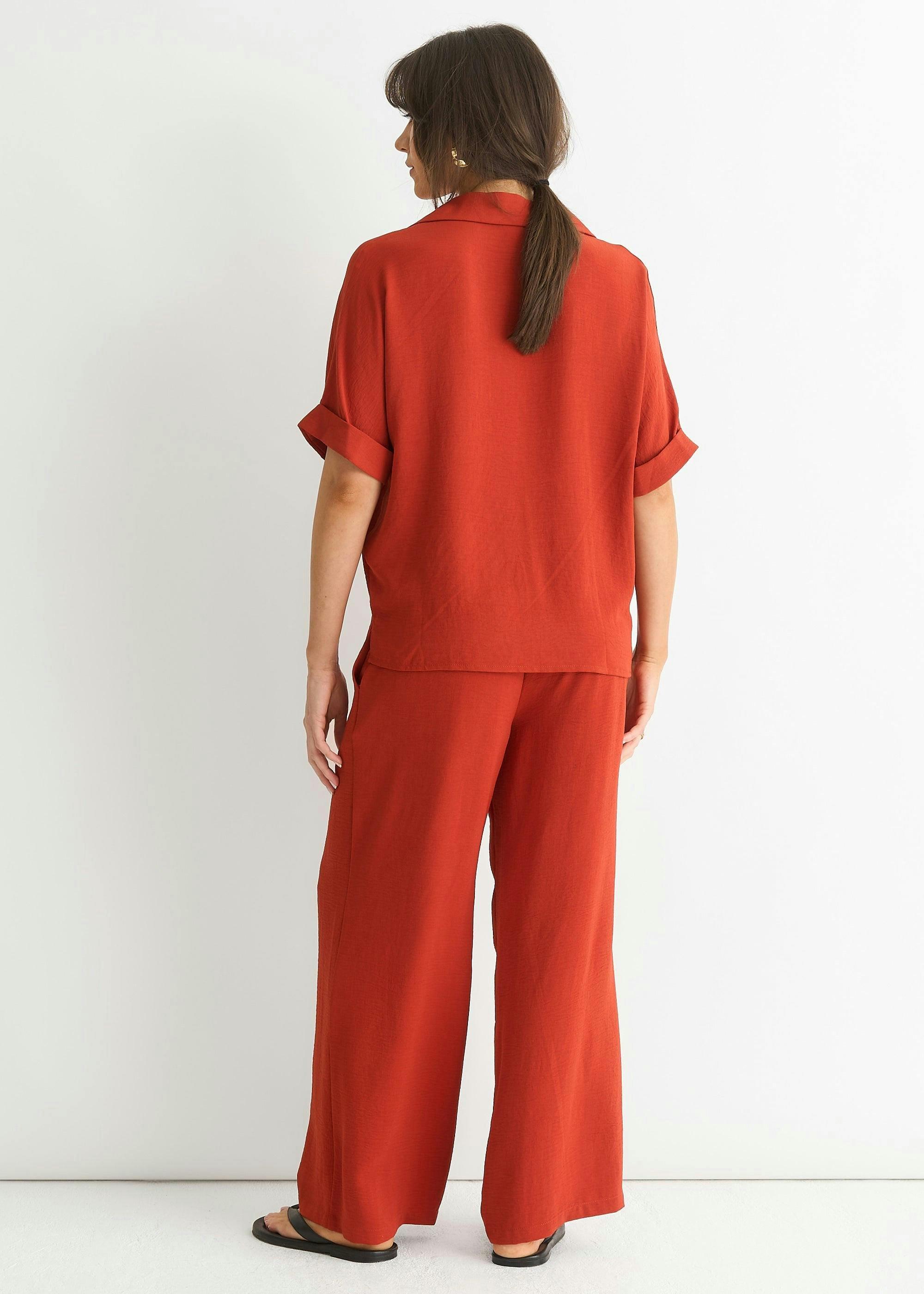 Rust Elastic Waist Wide Leg Trousers , view 2 of 4