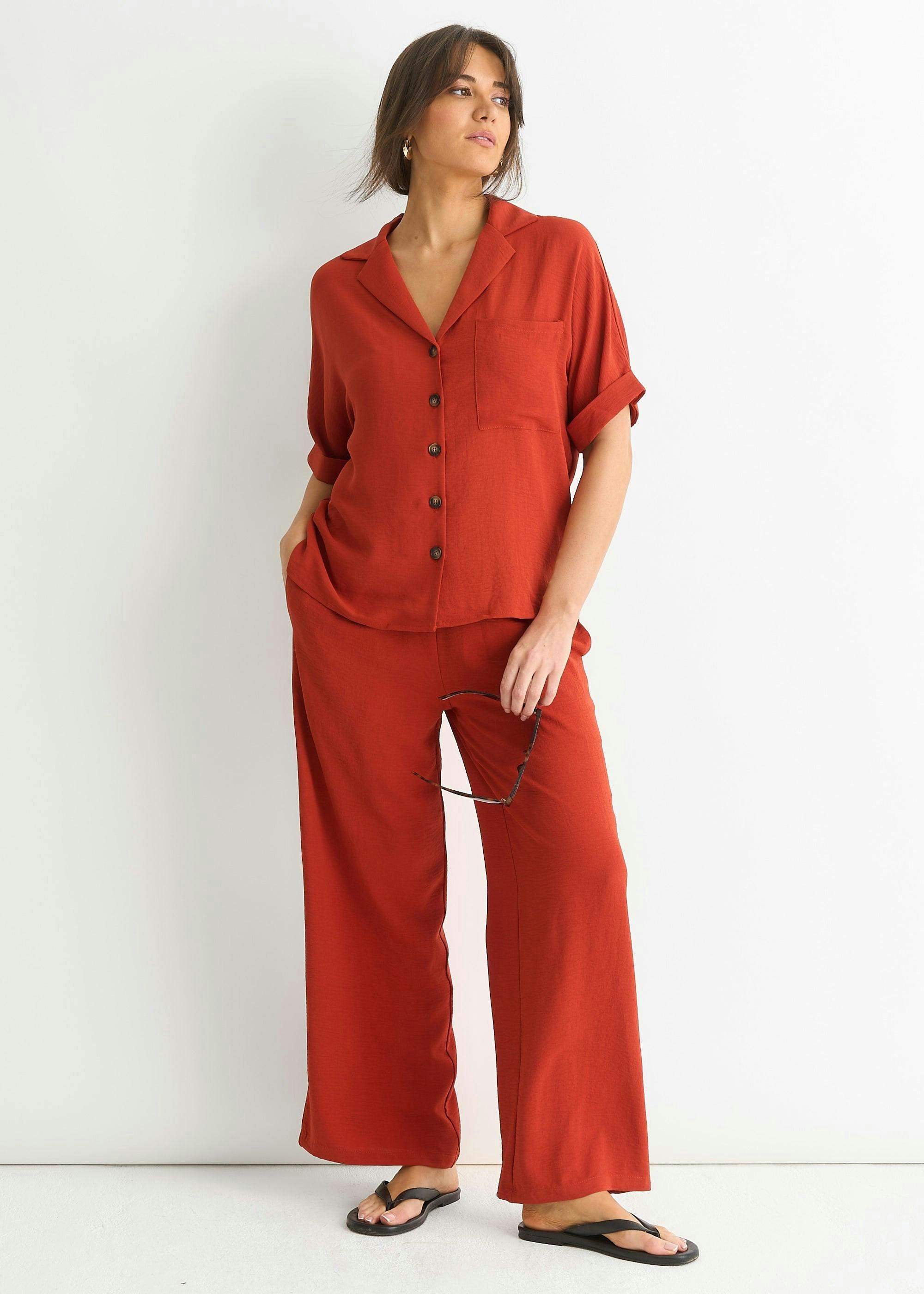 Rust Elastic Waist Wide Leg Trousers , view 4 of 4