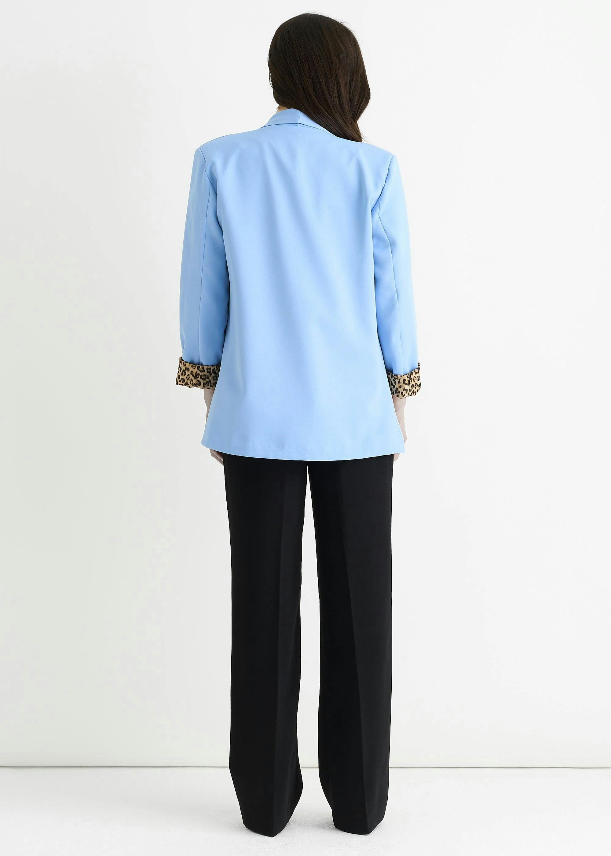 Sky Blue Contrast Animal Edge to Edge Blazer , view 2 of 4