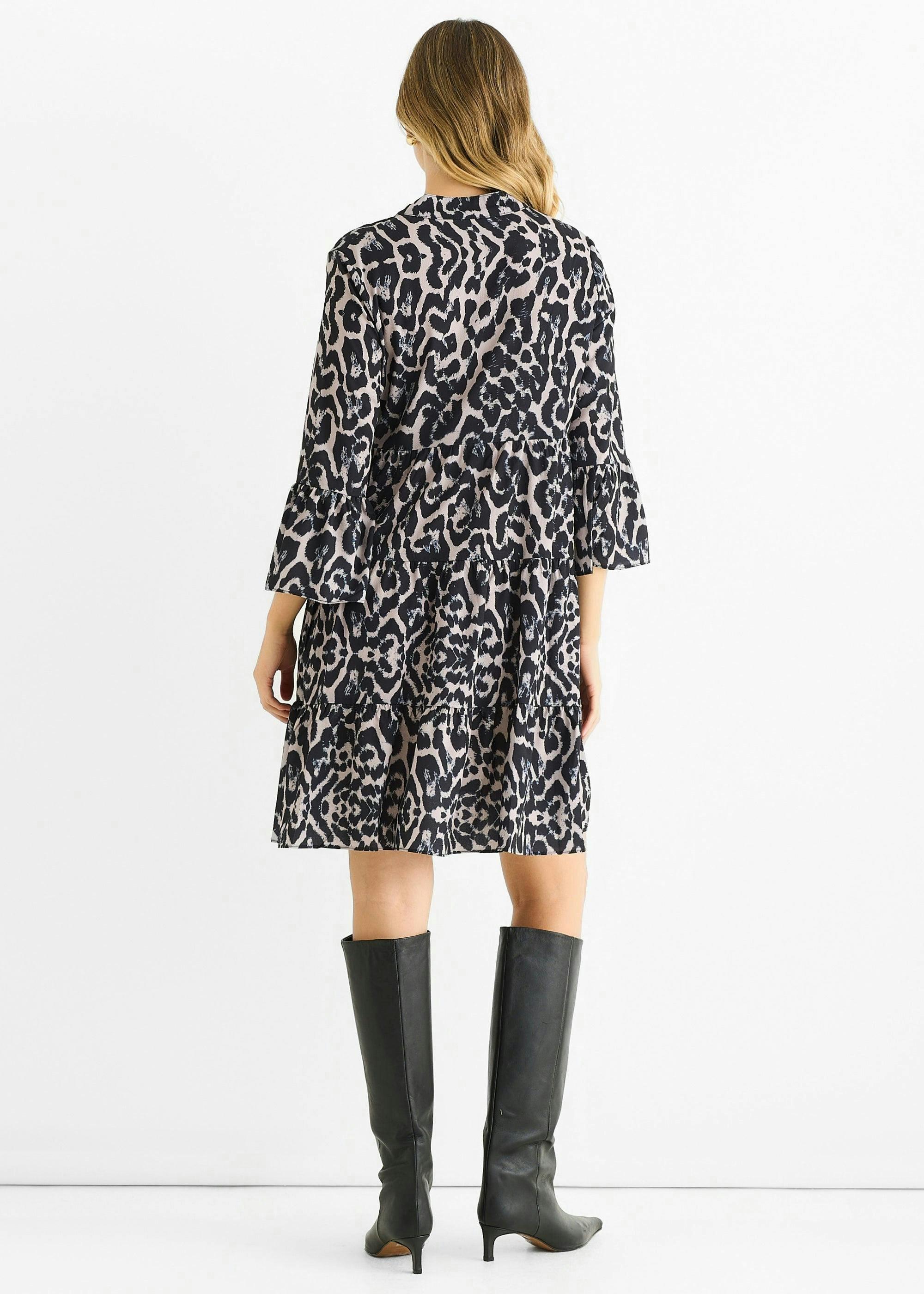 Grey Animal Print Skater Mini Dress , view 2 of 4