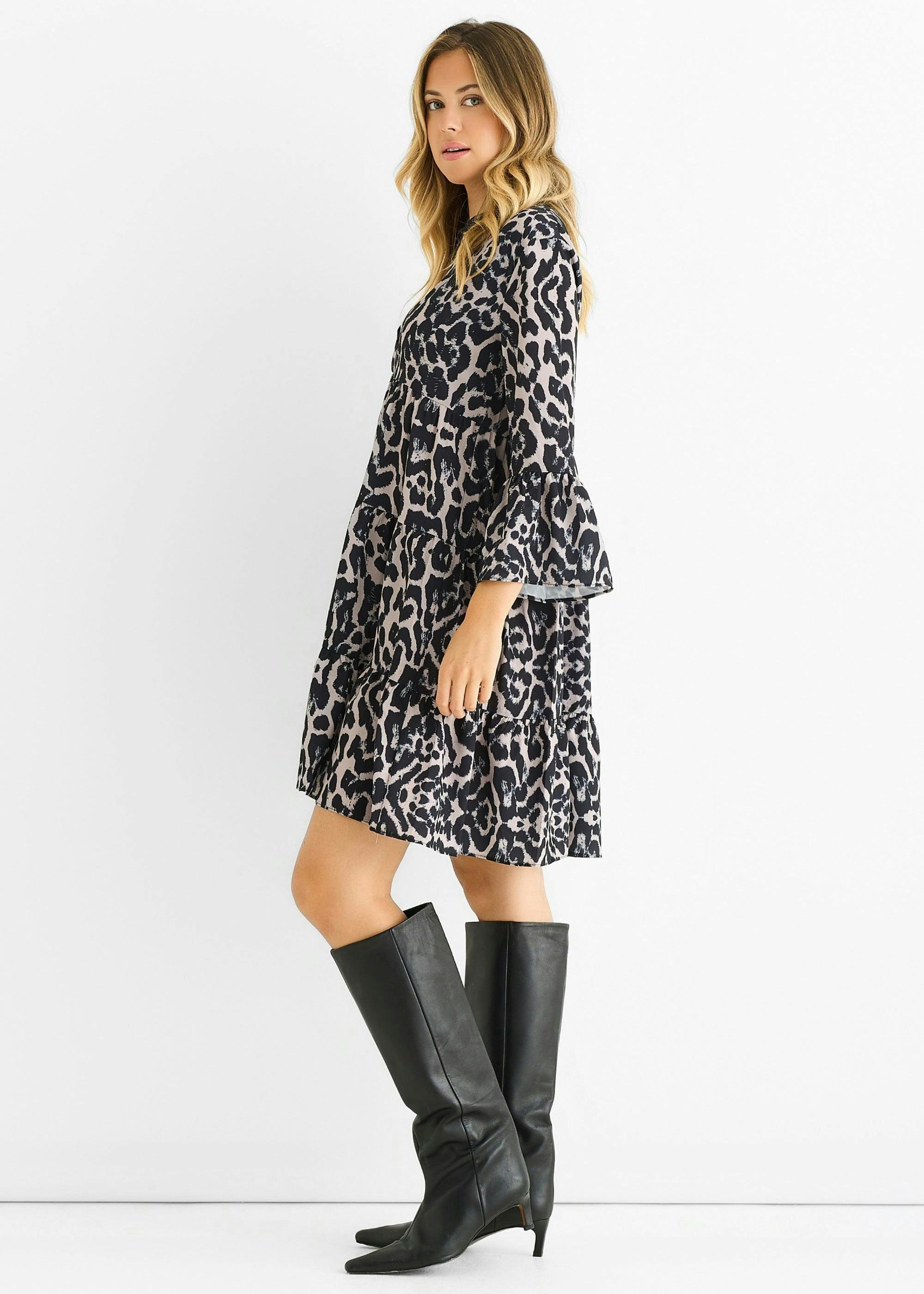 Grey Animal Print Skater Mini Dress , view 3 of 4