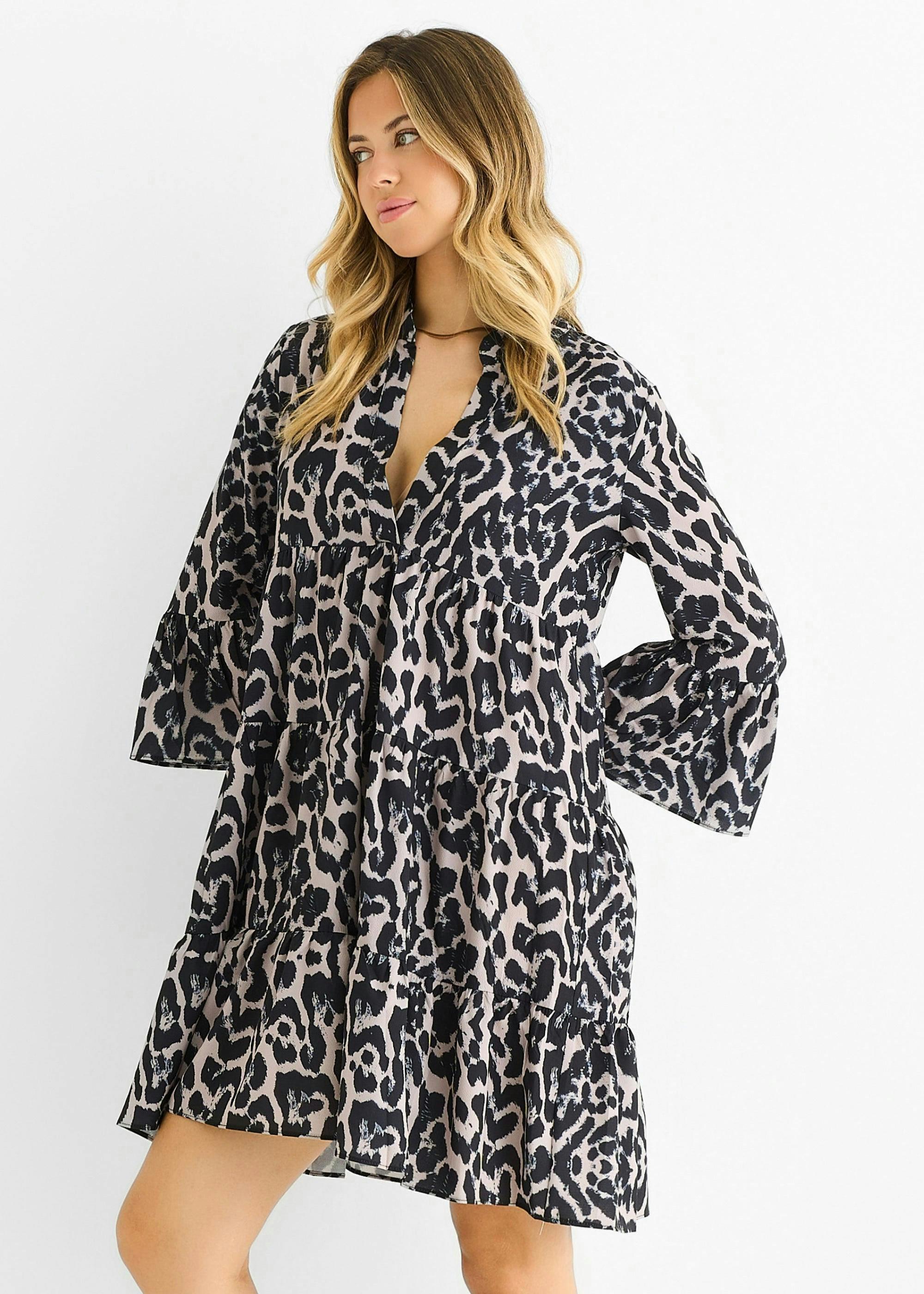 Grey Animal Print Skater Mini Dress , view 4 of 4