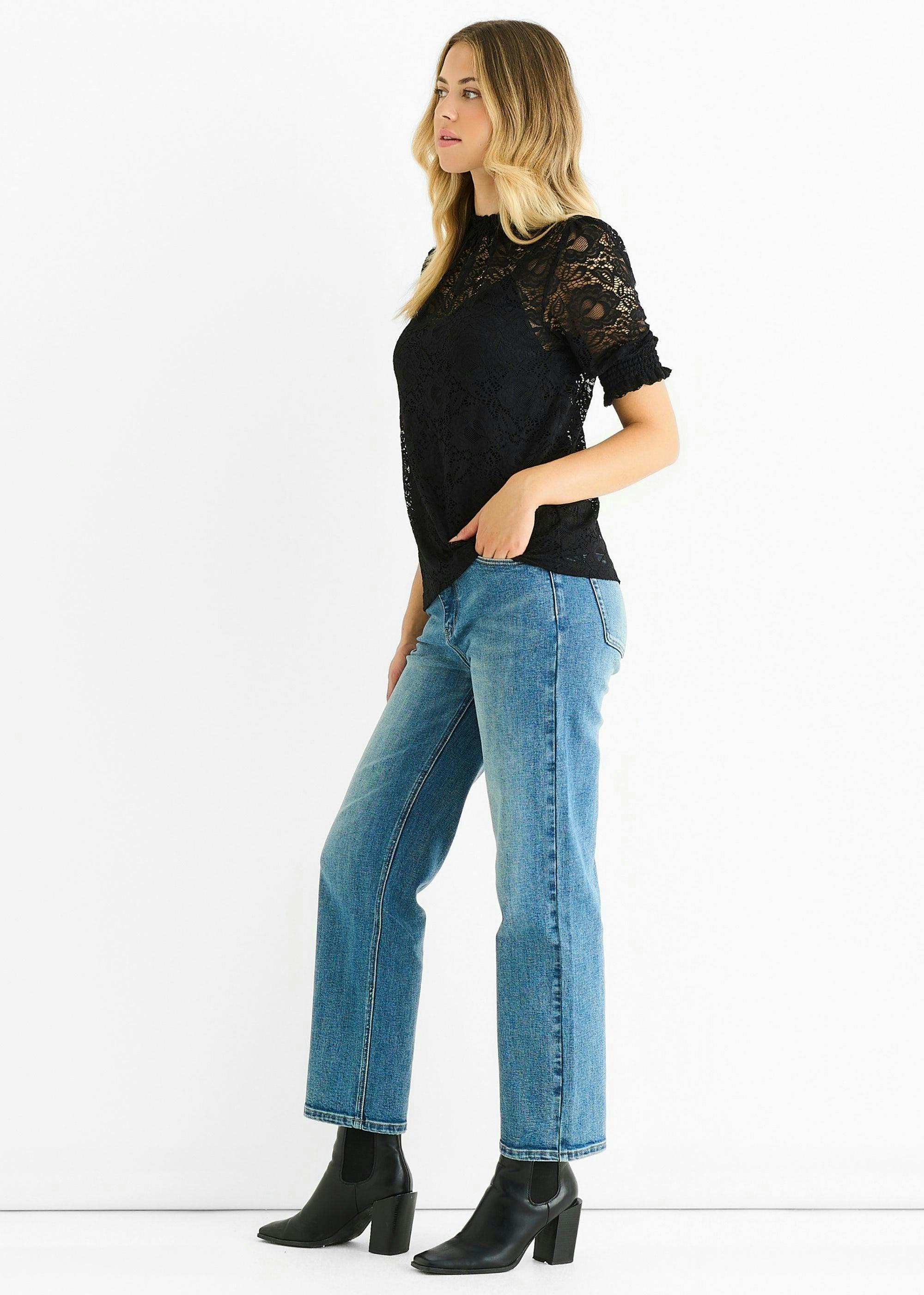Black High Neck Lace Loose Fit Blouse , view 4 of 4