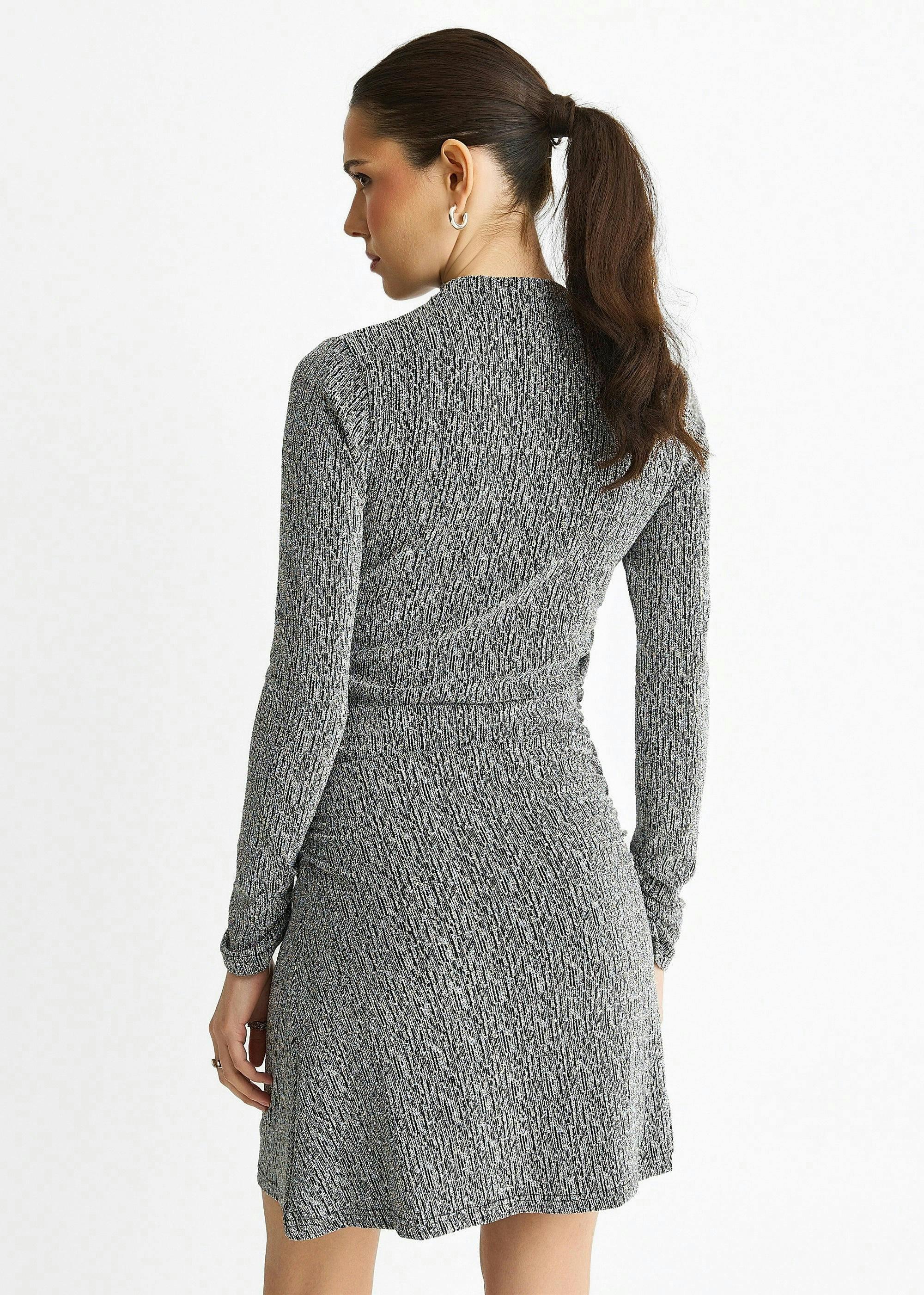 Grey High Neck Stud Hot Fix Stretchy Mini Dress , view 2 of 4