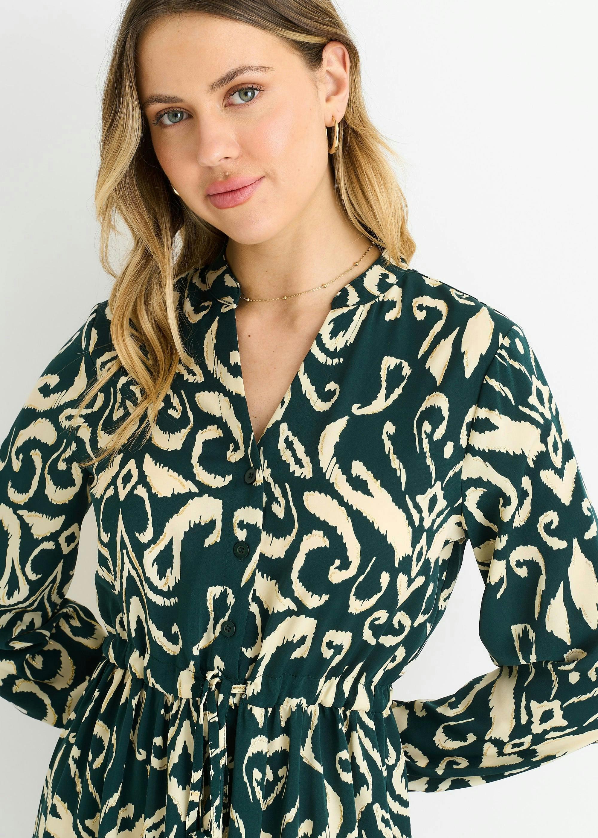 Green Ikat Print Tie Waist Maxi Dress , view 4 of 4