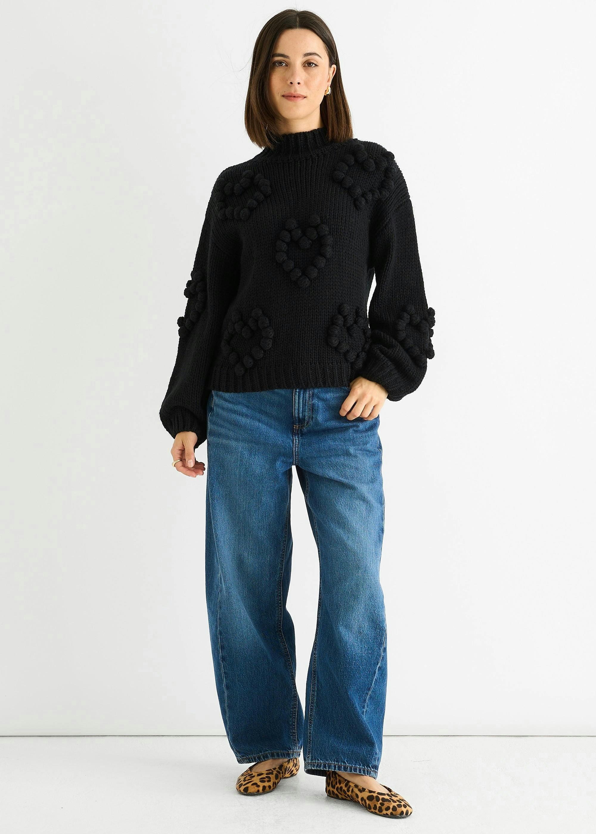 Black Heart Bubble Chunky Knit High Neck Jumper , view 2 of 4