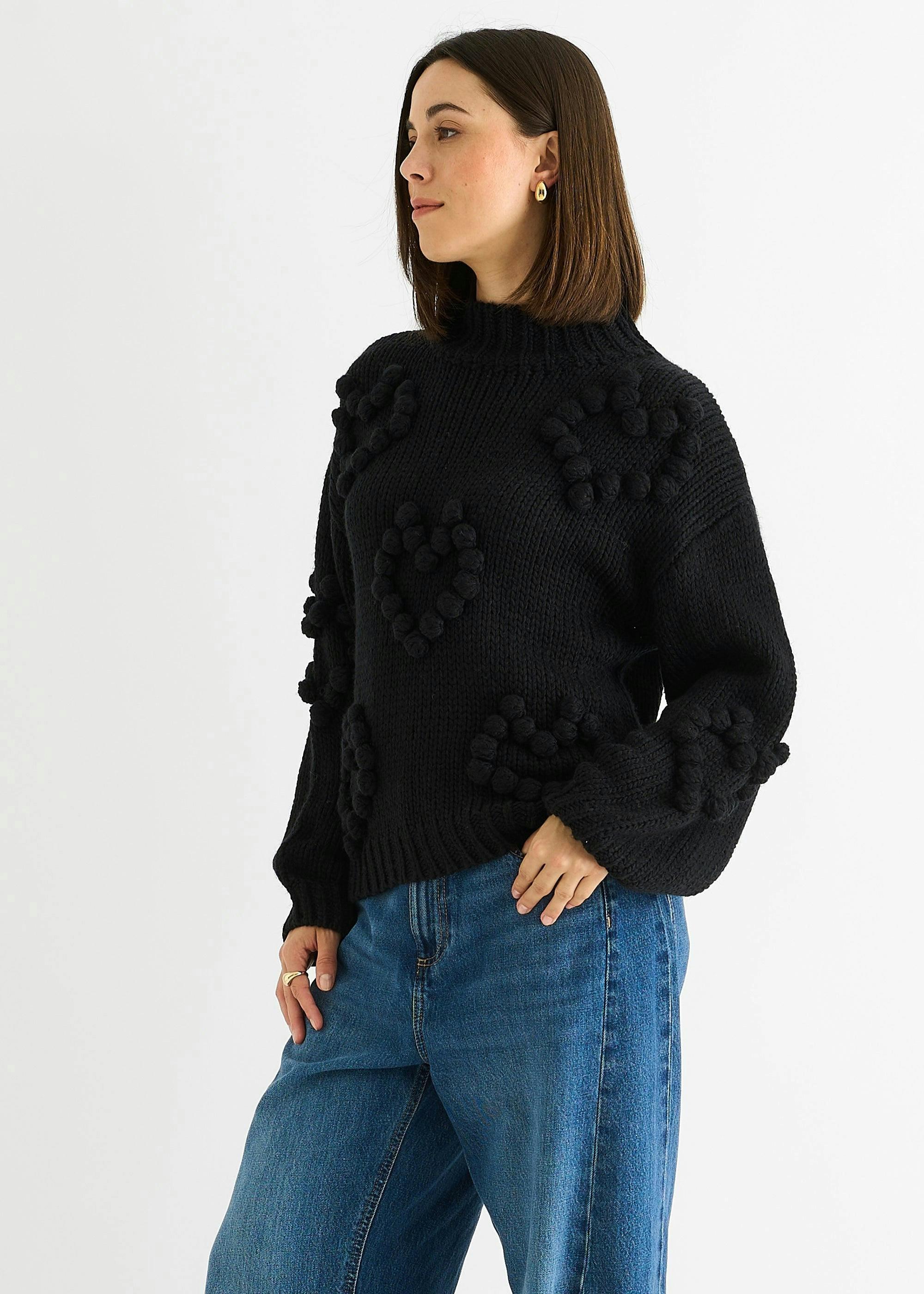 Black Heart Bubble Chunky Knit High Neck Jumper , view 4 of 4