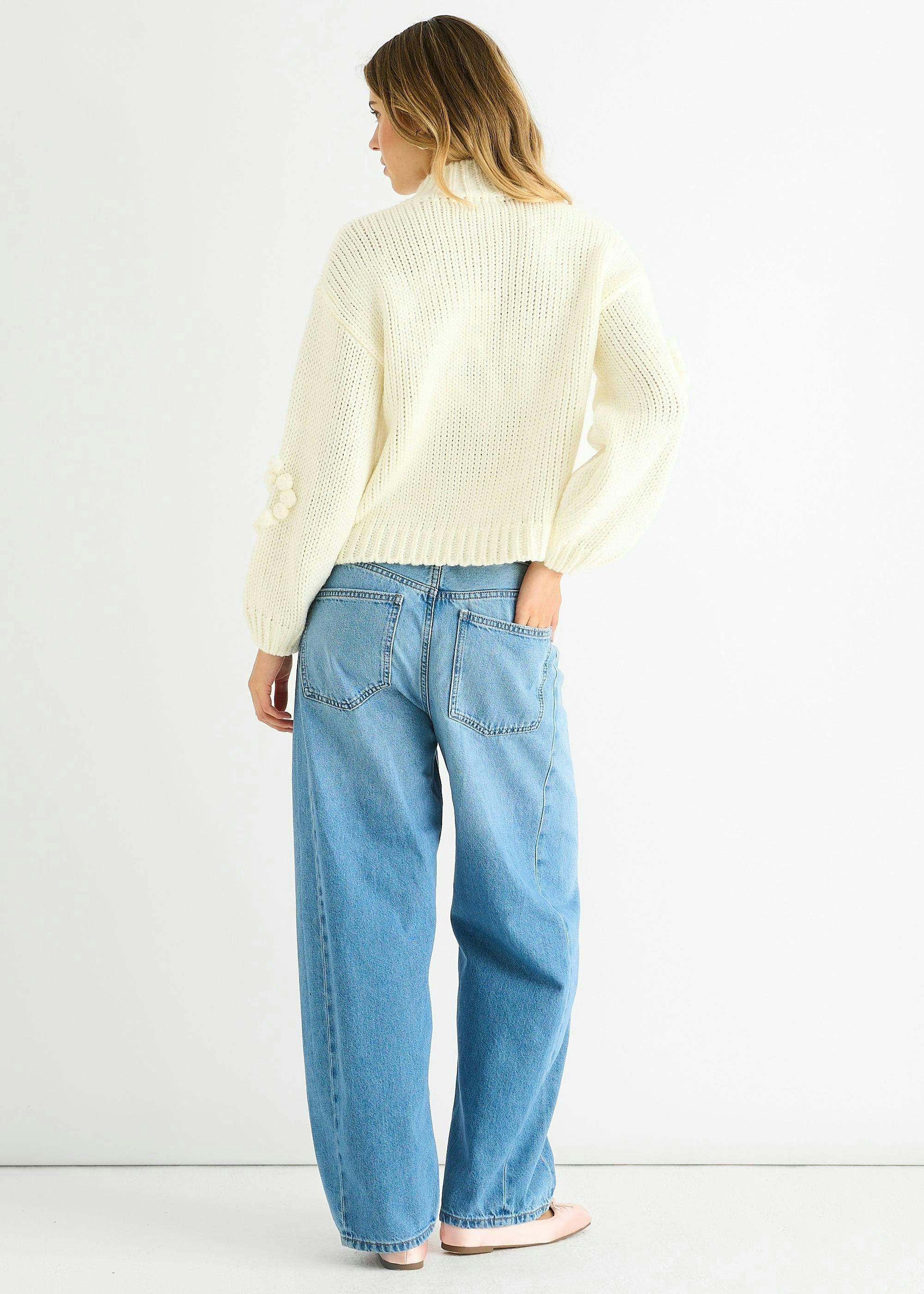 Cream Heart Bubble Chunky Knit High Neck Jumper , view 2 of 4