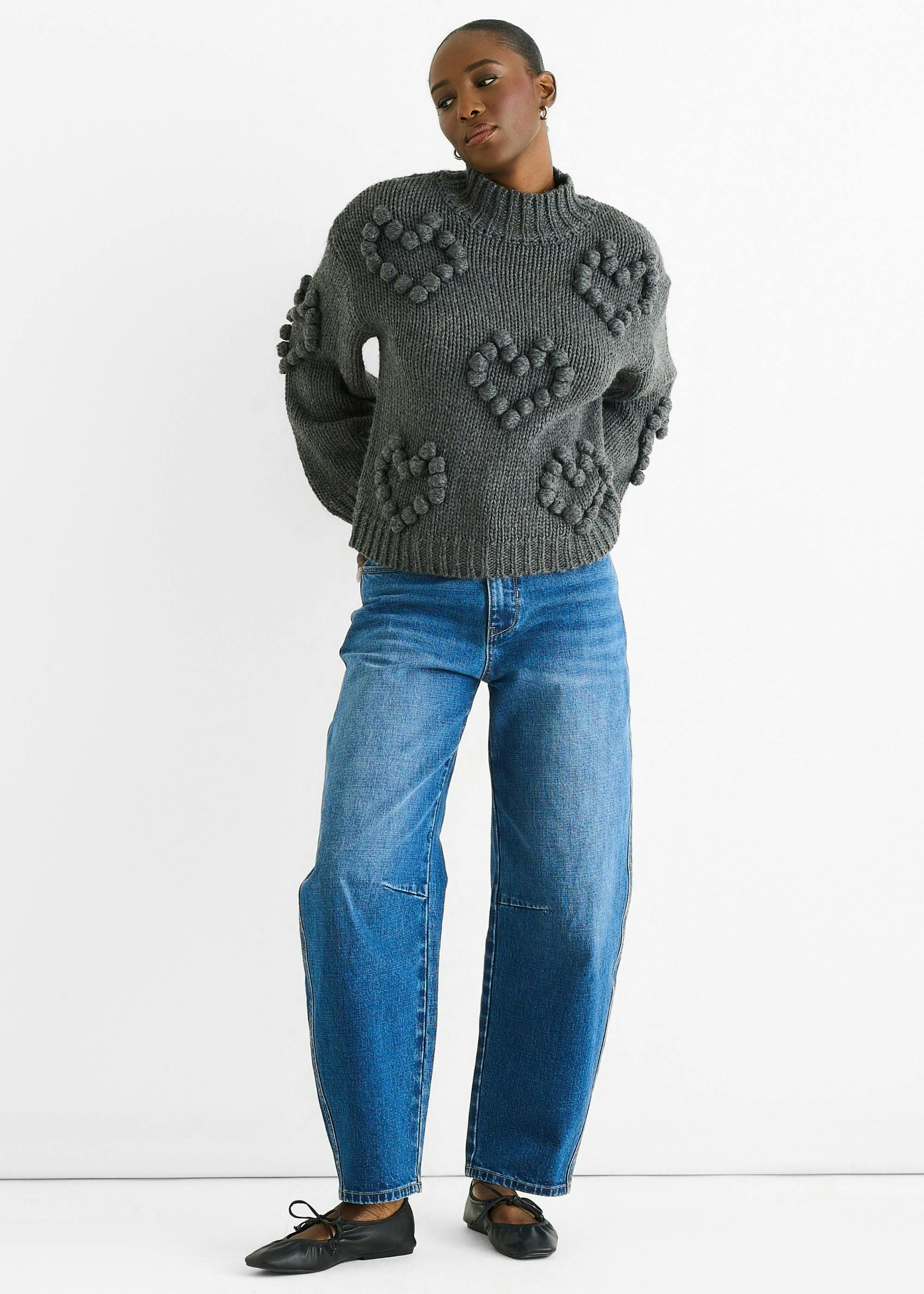 Dark Grey Heart Bubble Chunky Knit High Neck Jumper , view 2 of 4
