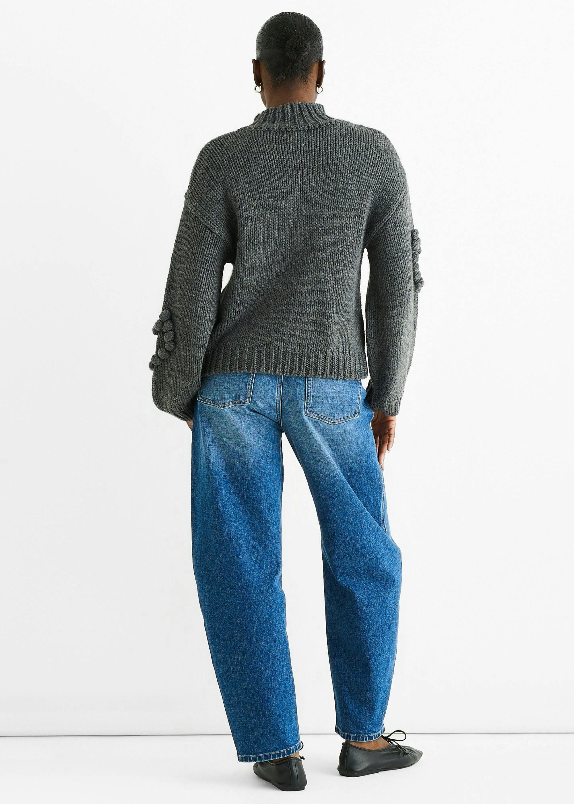 Dark Grey Heart Bubble Chunky Knit High Neck Jumper , view 3 of 4