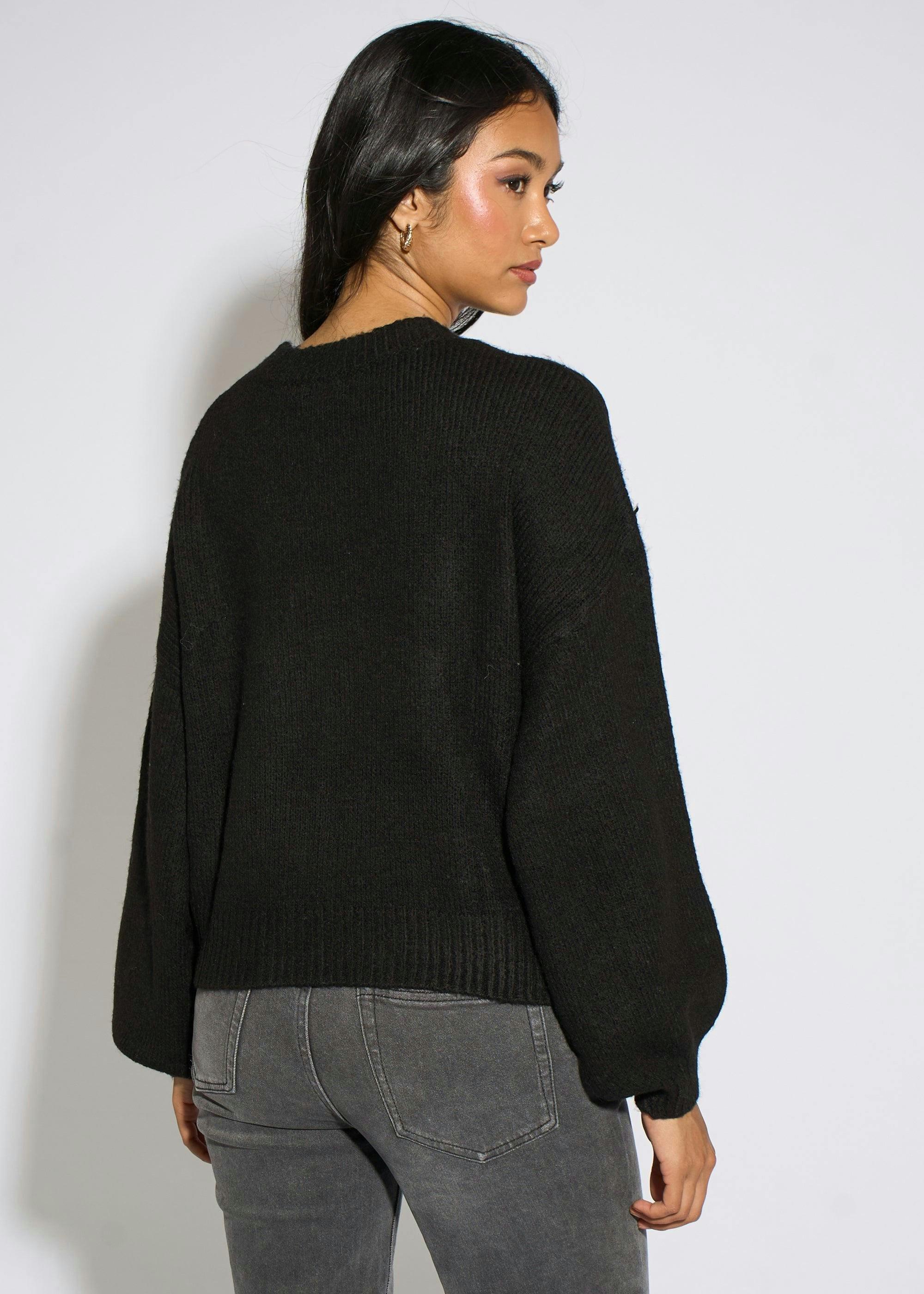 Black Contrast Bow Pattern Oversized Jumper , view 2 of 4