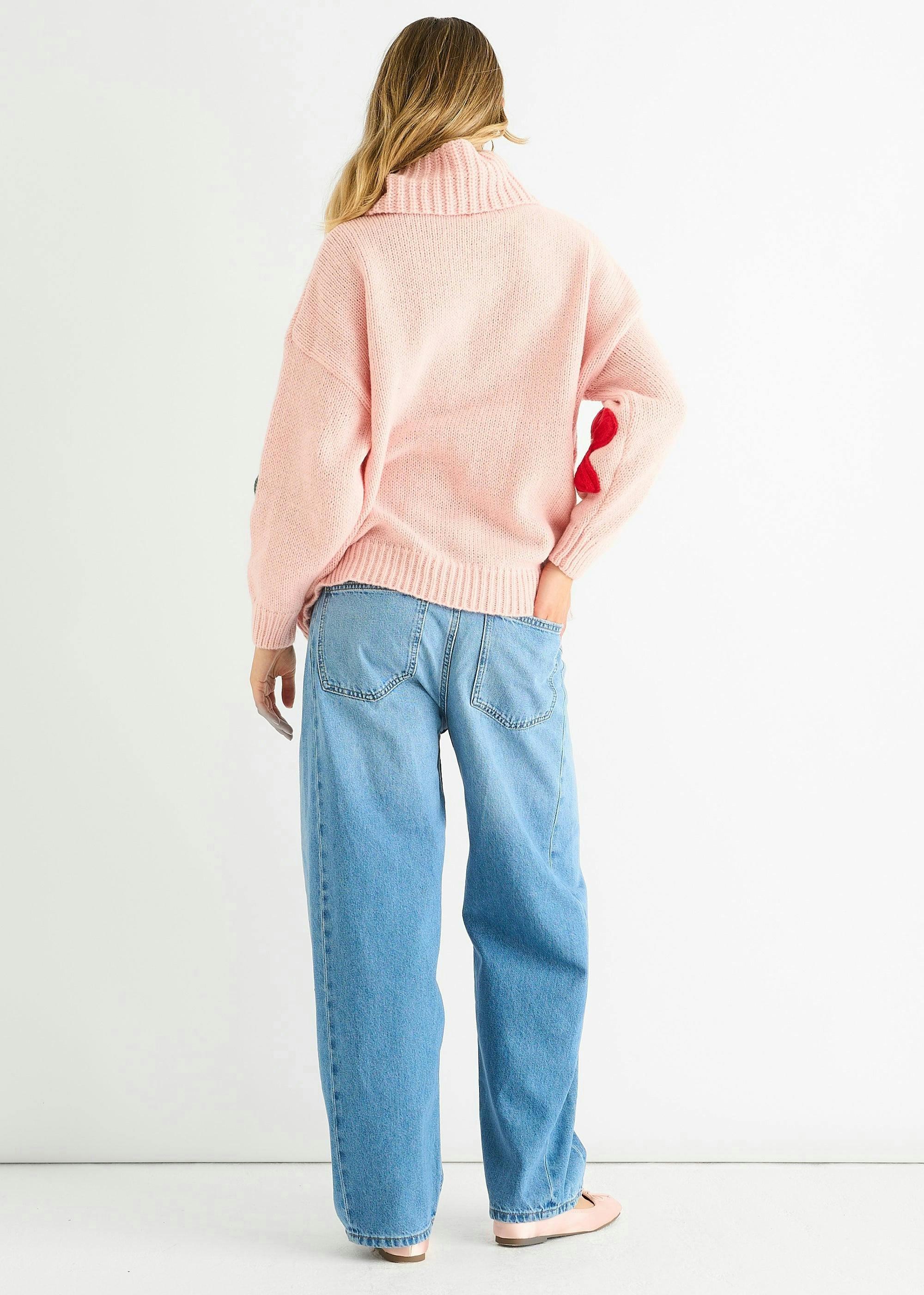 Pink Floral Applique Oversized Jumper , view 2 of 4