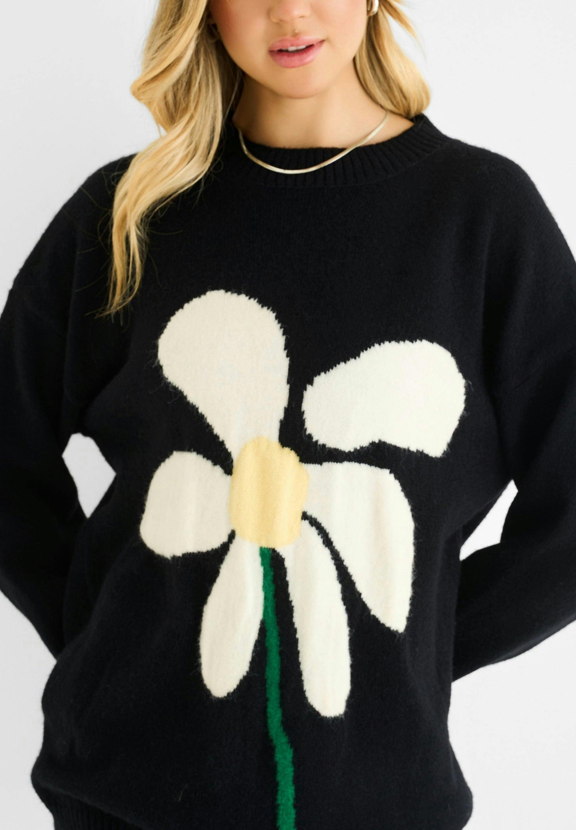 Black Paint Flower Knit Oversized Long Jumper , view 2 of 4