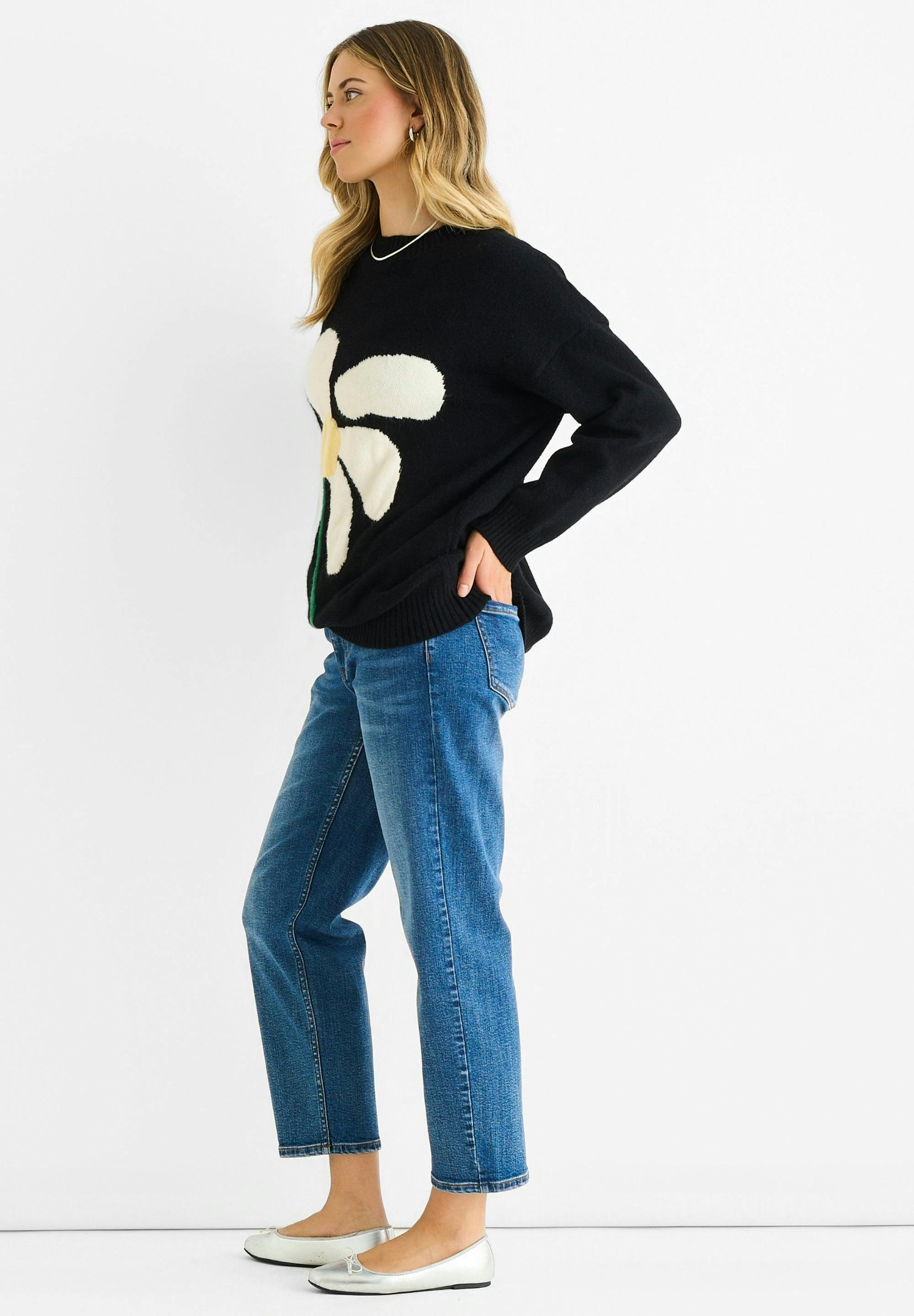 Black Paint Flower Knit Oversized Long Jumper , view 3 of 4