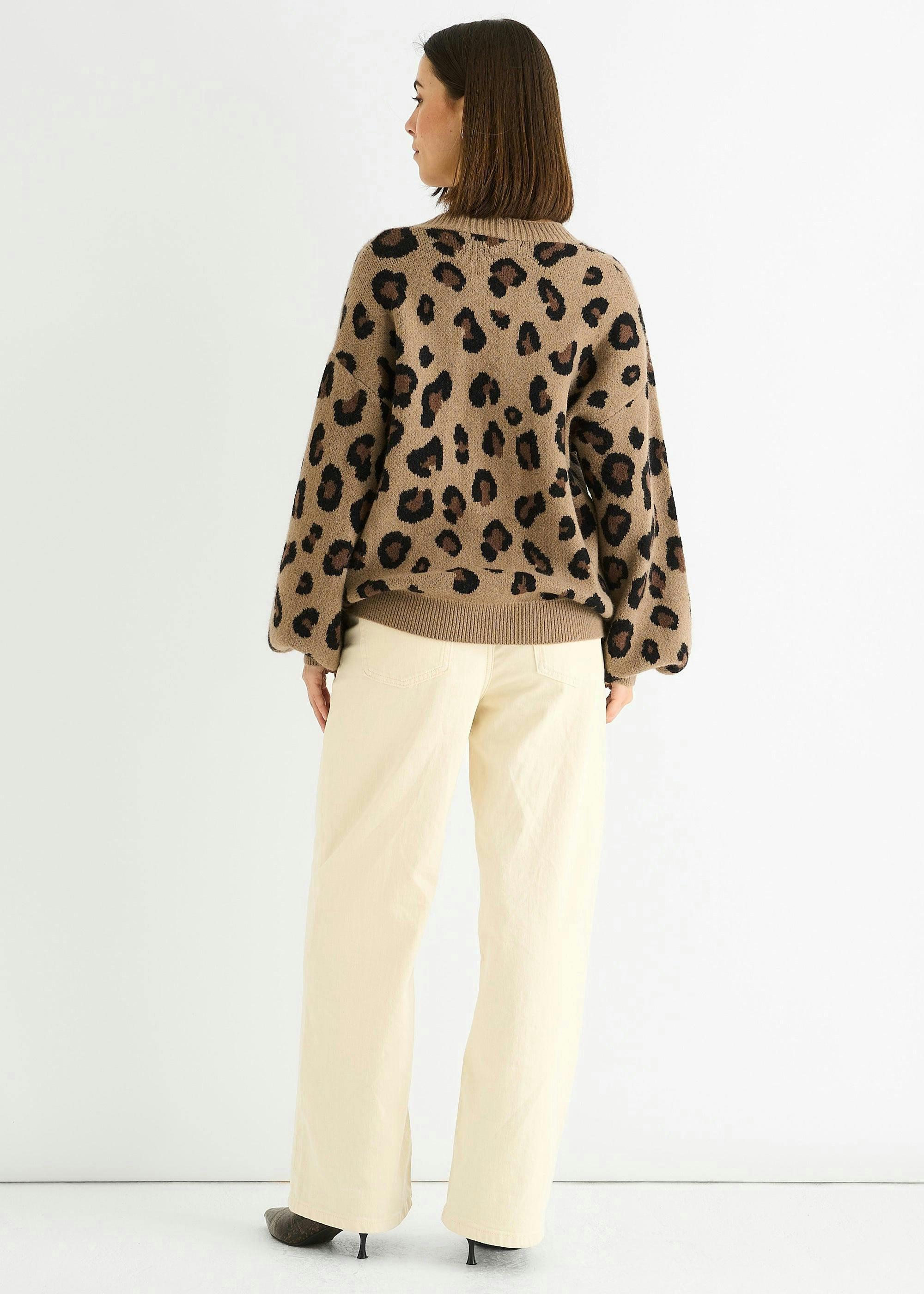 Camel Animal Print Knit Short Cardigan , view 4 of 4