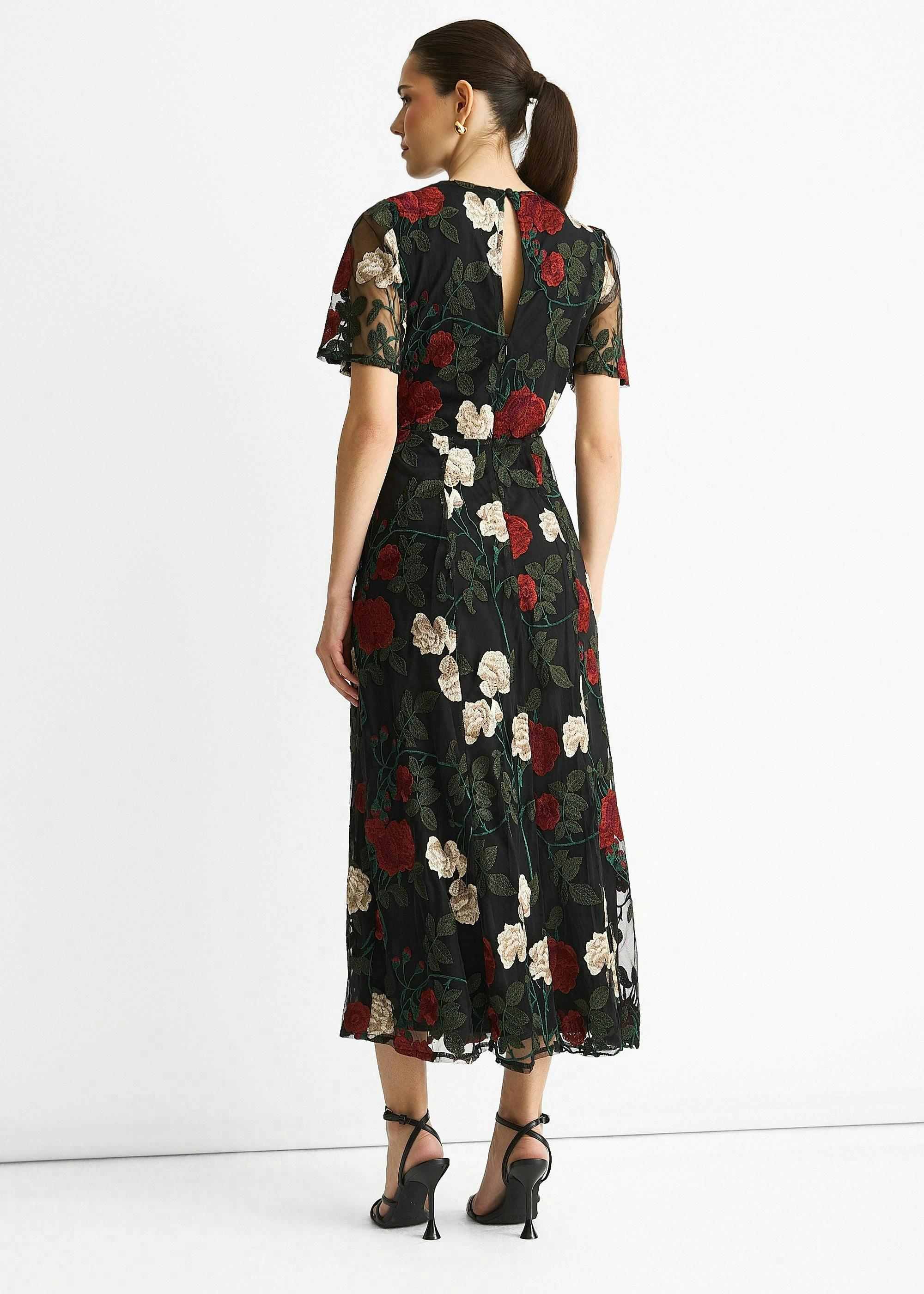 Black Angel Sleeves Embroidered Occasion Midi Dress , view 2 of 4
